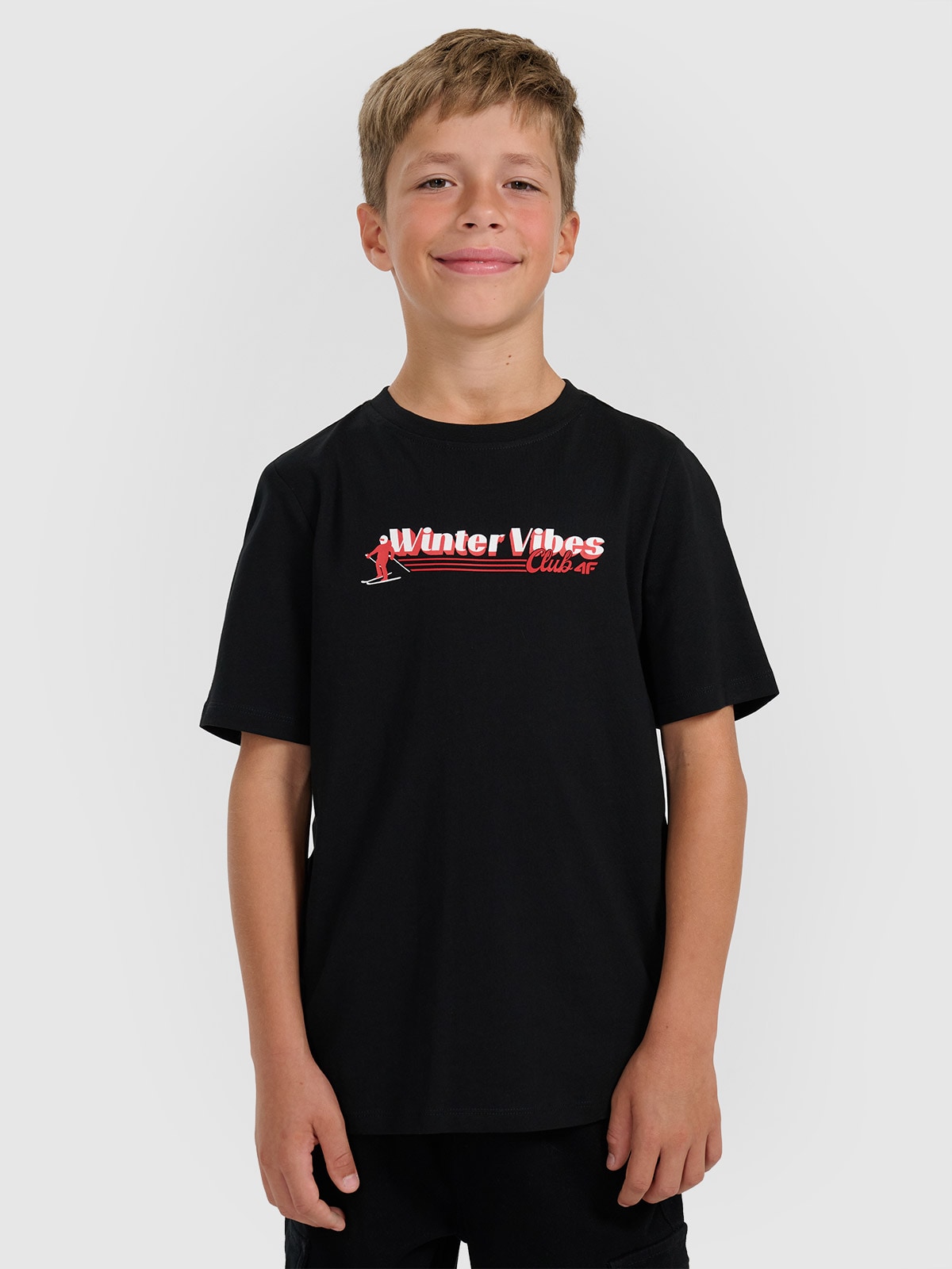 T-shirt regular marškinėliai su spauda berniukams - juodi