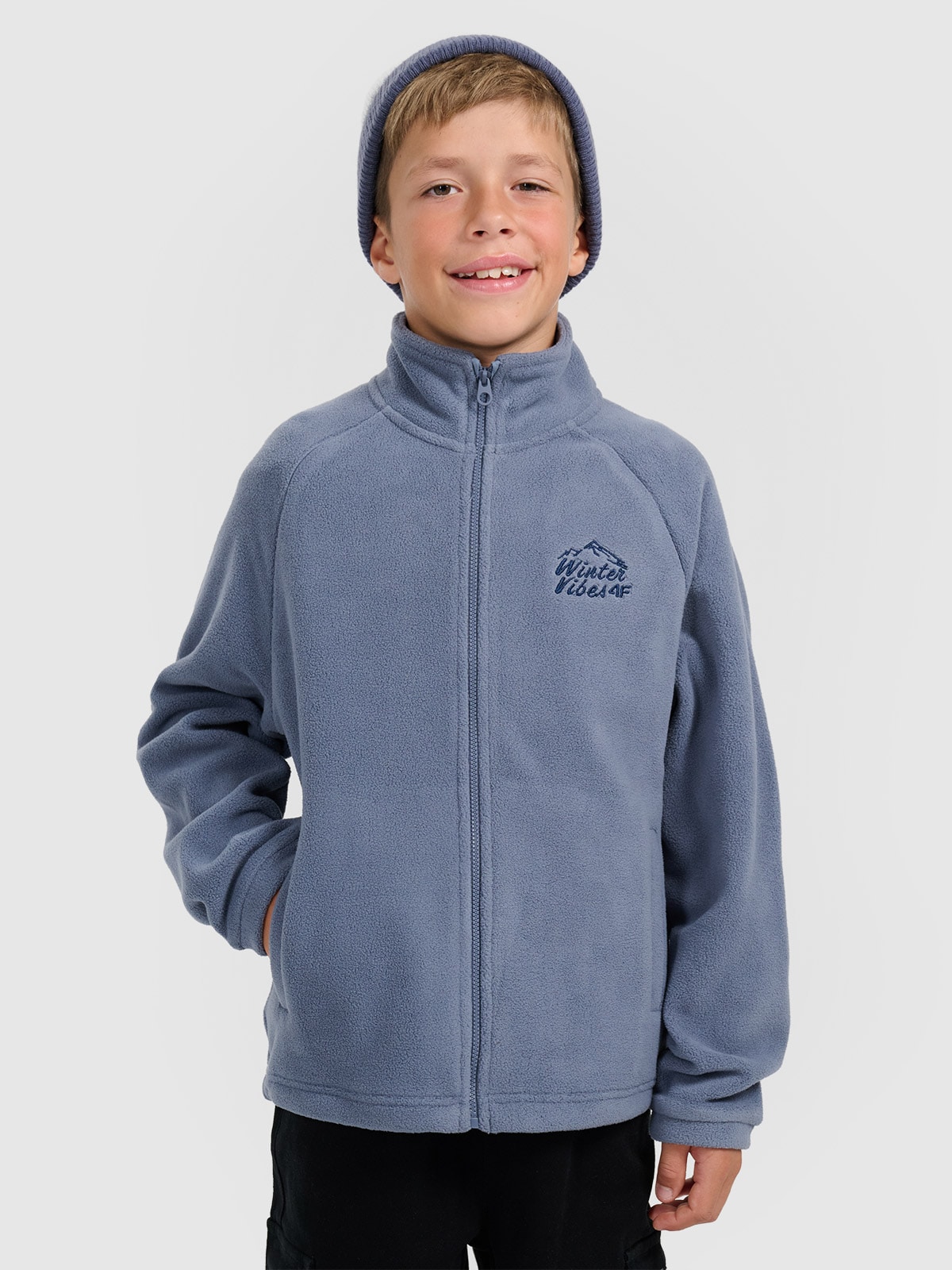 Regular flisas su apykakle berniukams - tamsiai mėlynas