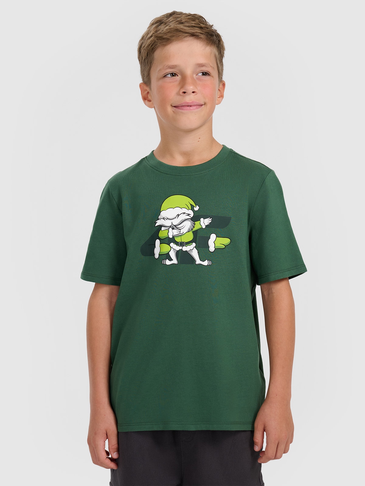 T-shirt regular marškinėliai su kalėdine spauda berniukams - žali