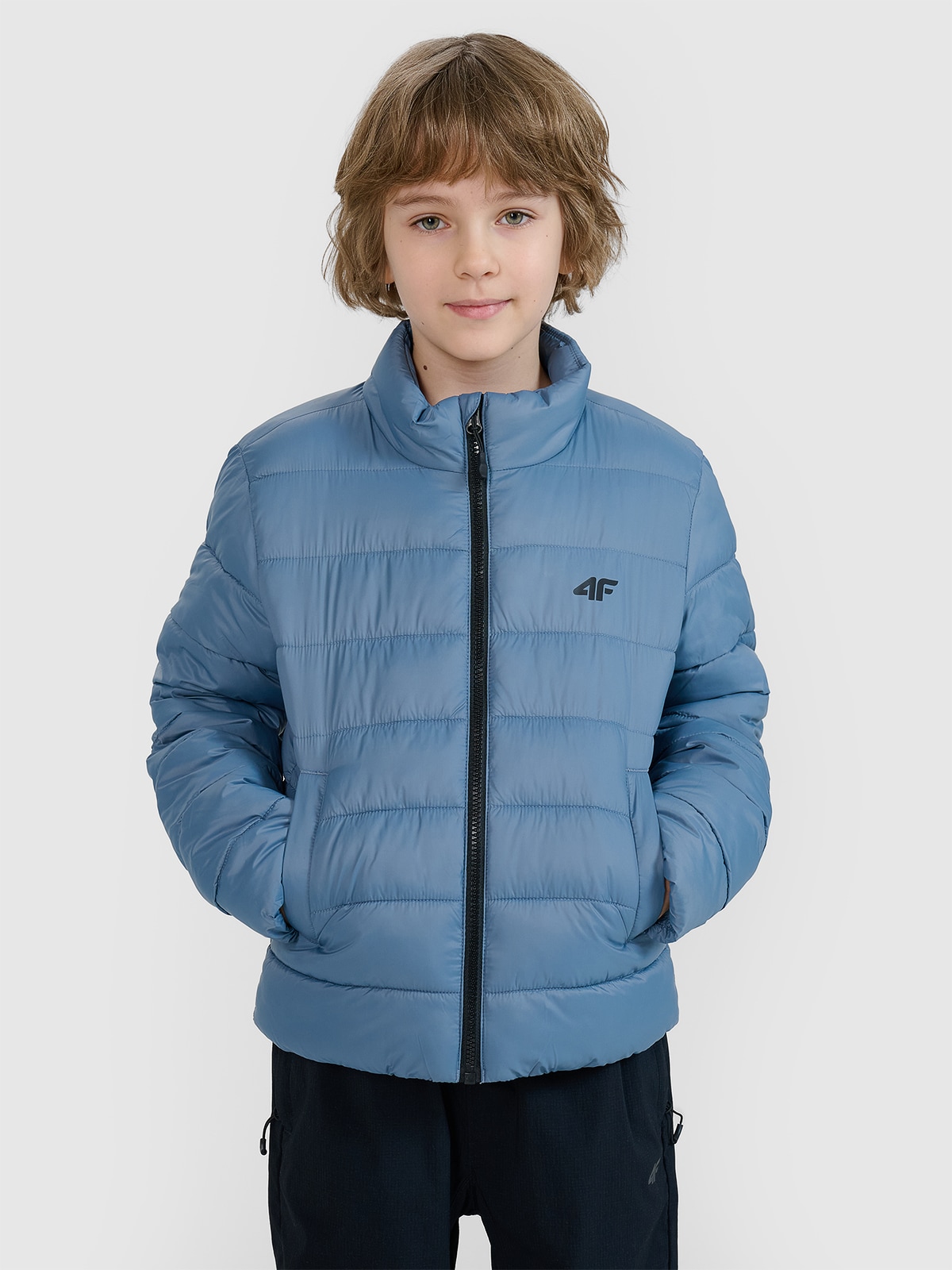 Pūkinė striukė su sintetiniu kamšalu berniukams - tamsiai mėlyna