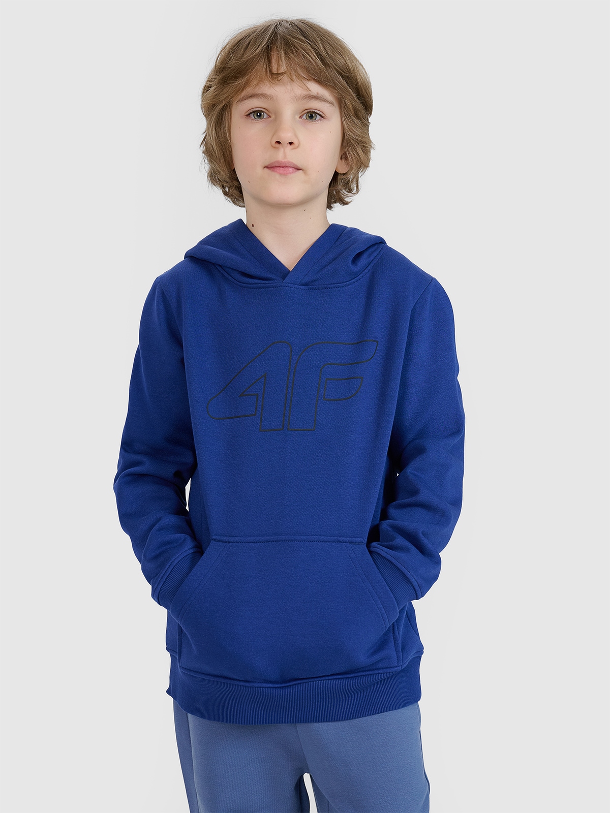 Sportinis neatsegamas džemperis su gobtuvu berniukams - mėlynas