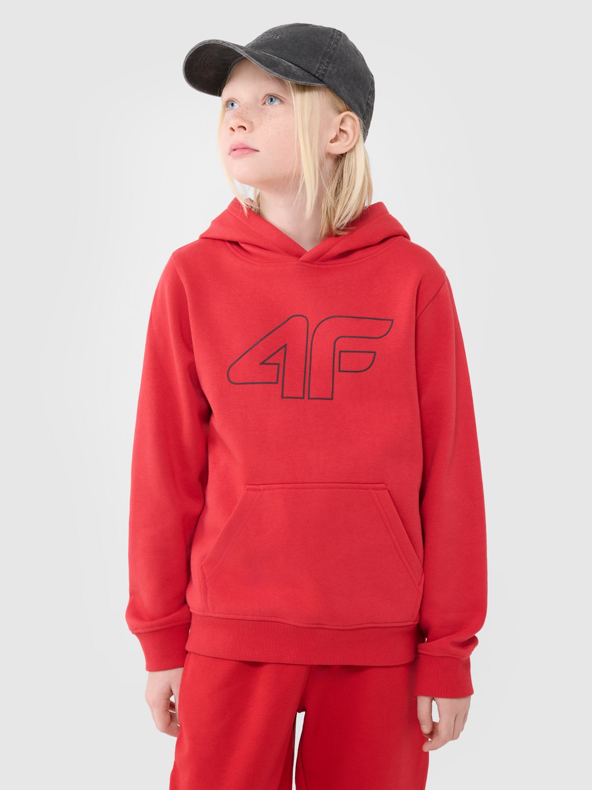 Sportinis neatsegamas džemperis su gobtuvu berniukams - raudonas