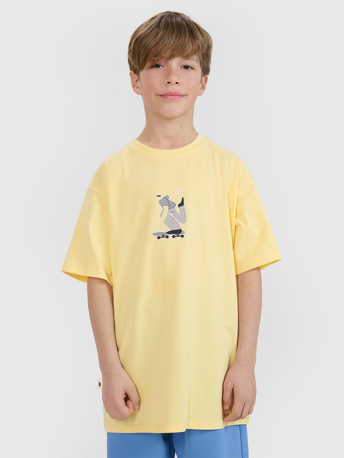 T-shirt oversize marškinėliai su spauda berniukams - geltoni