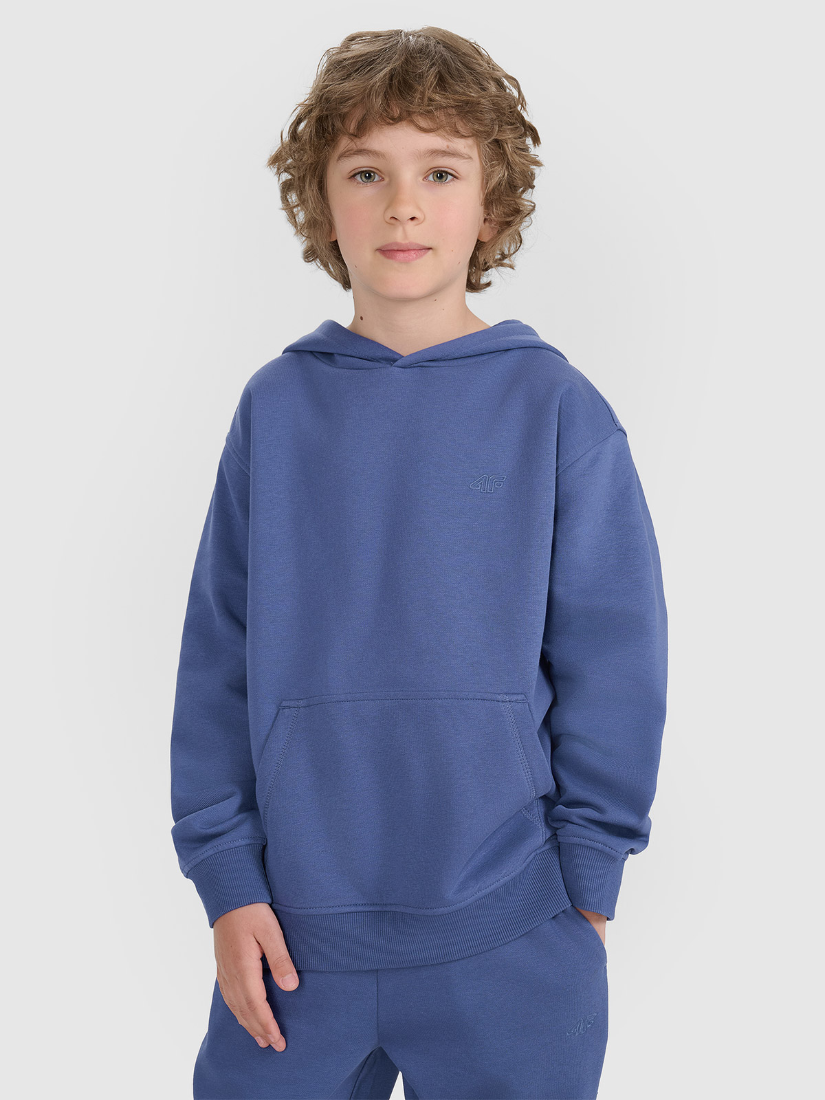 Sportinis neatsegamas džemperis su gobtuvu berniukams - mėlynas