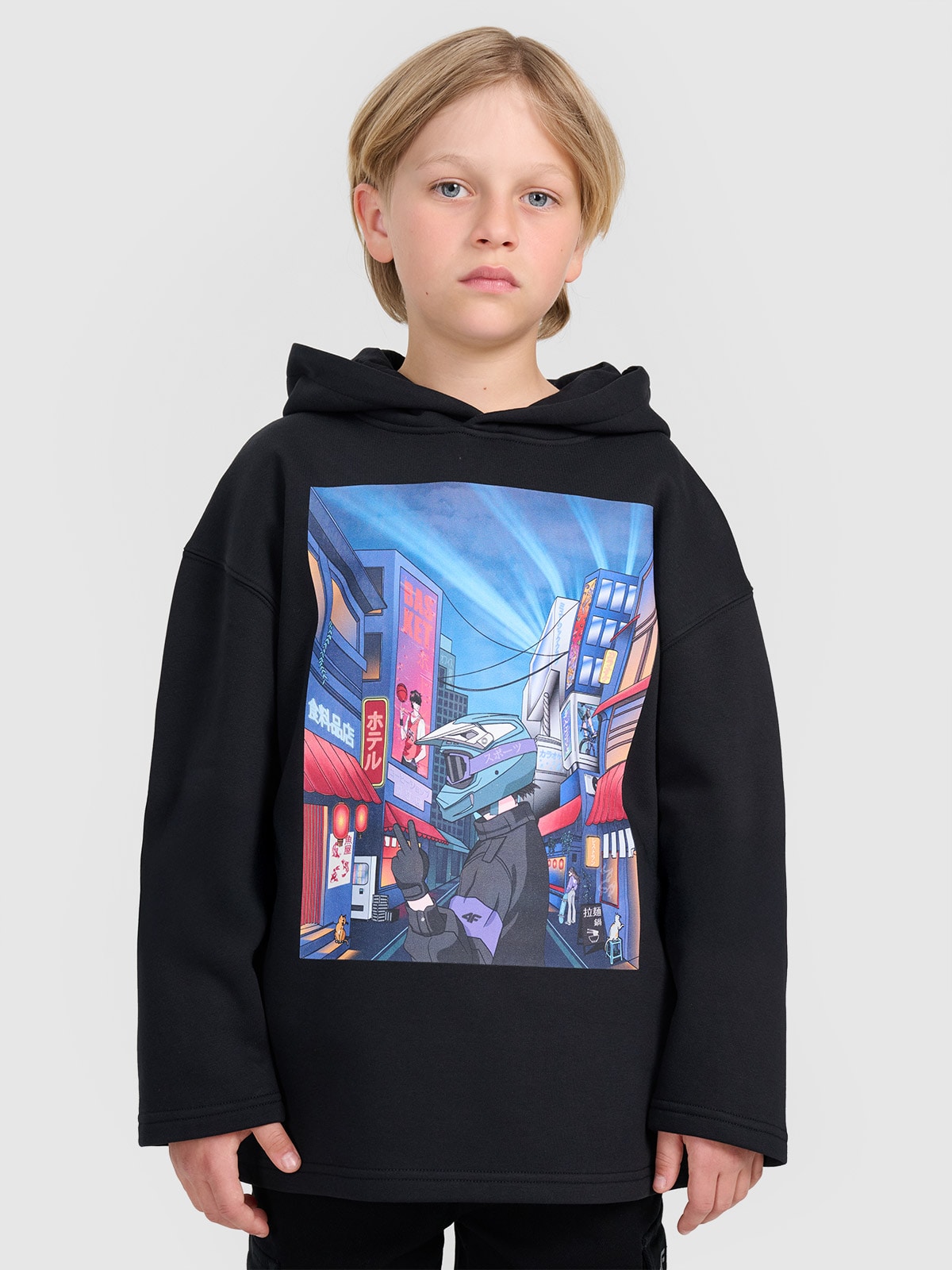 Sportinis neatsegamas džemperis su gobtuvu berniukams - juodas