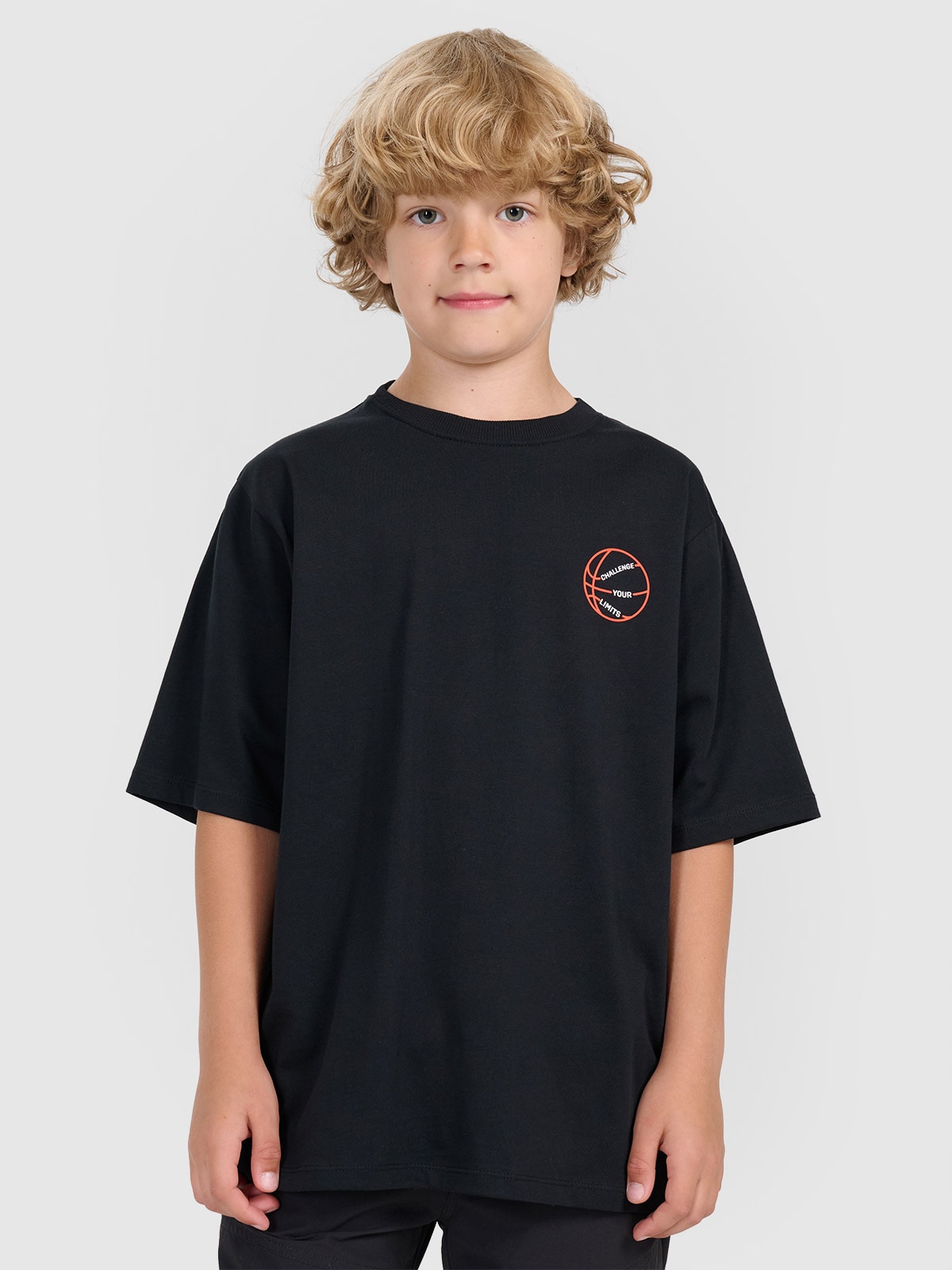 T-shirt oversize marškinėliai su spauda berniukams - juodi