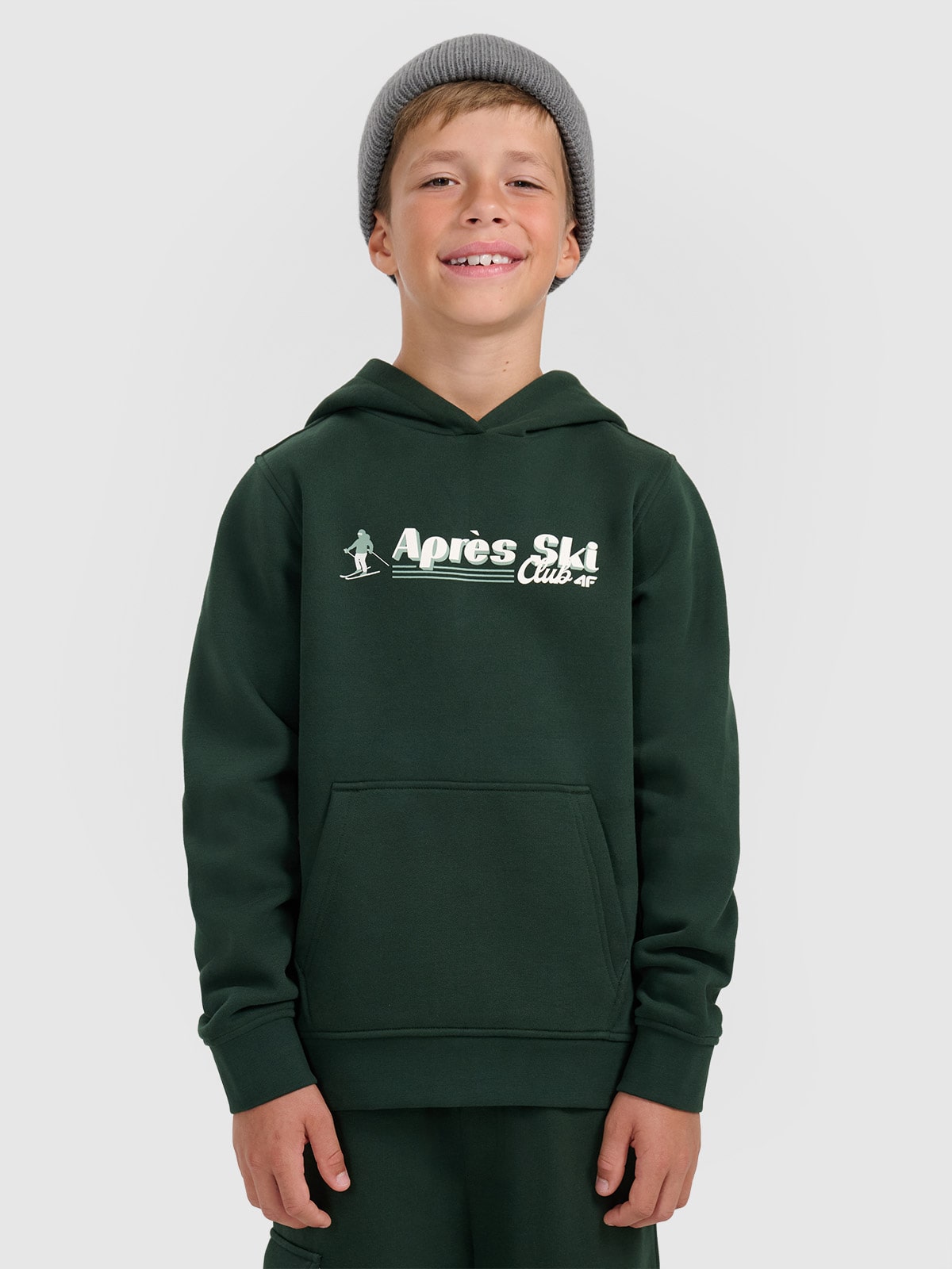 Sportinis neatsegamas džemperis su gobtuvu berniukams - žalias