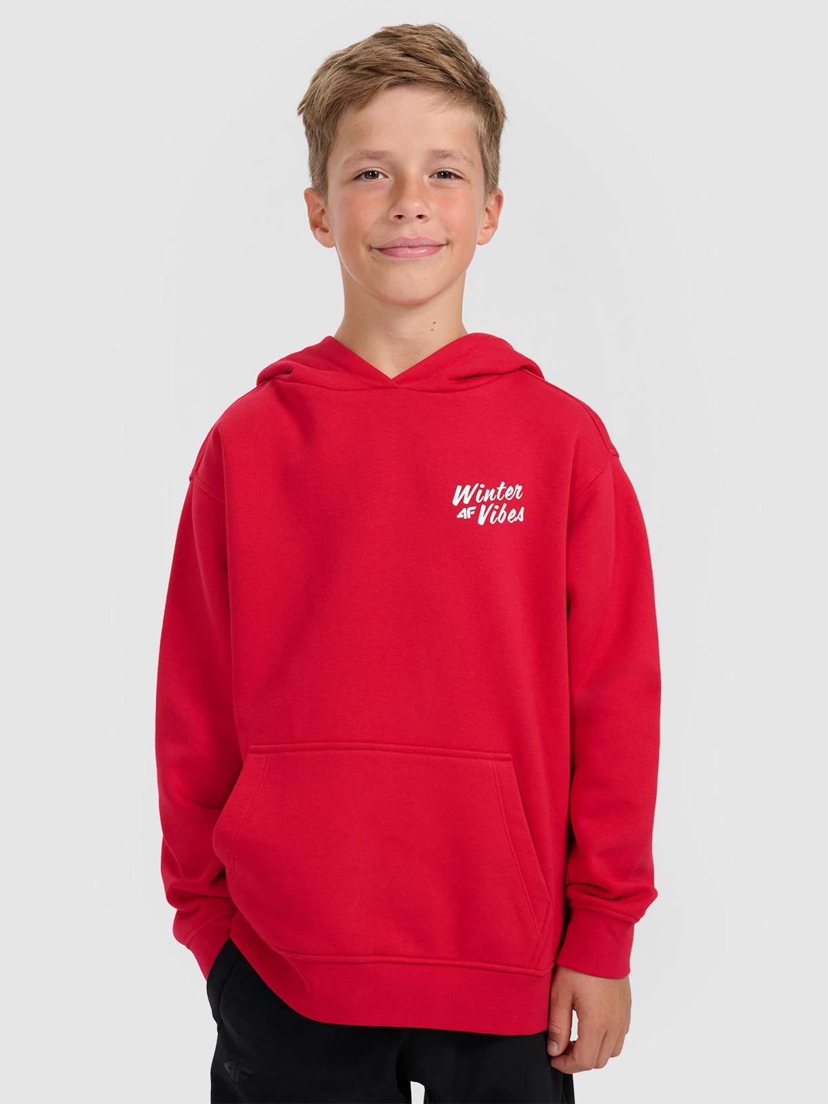 Sportinis neatsegamas džemperis su gobtuvu berniukams - raudonas