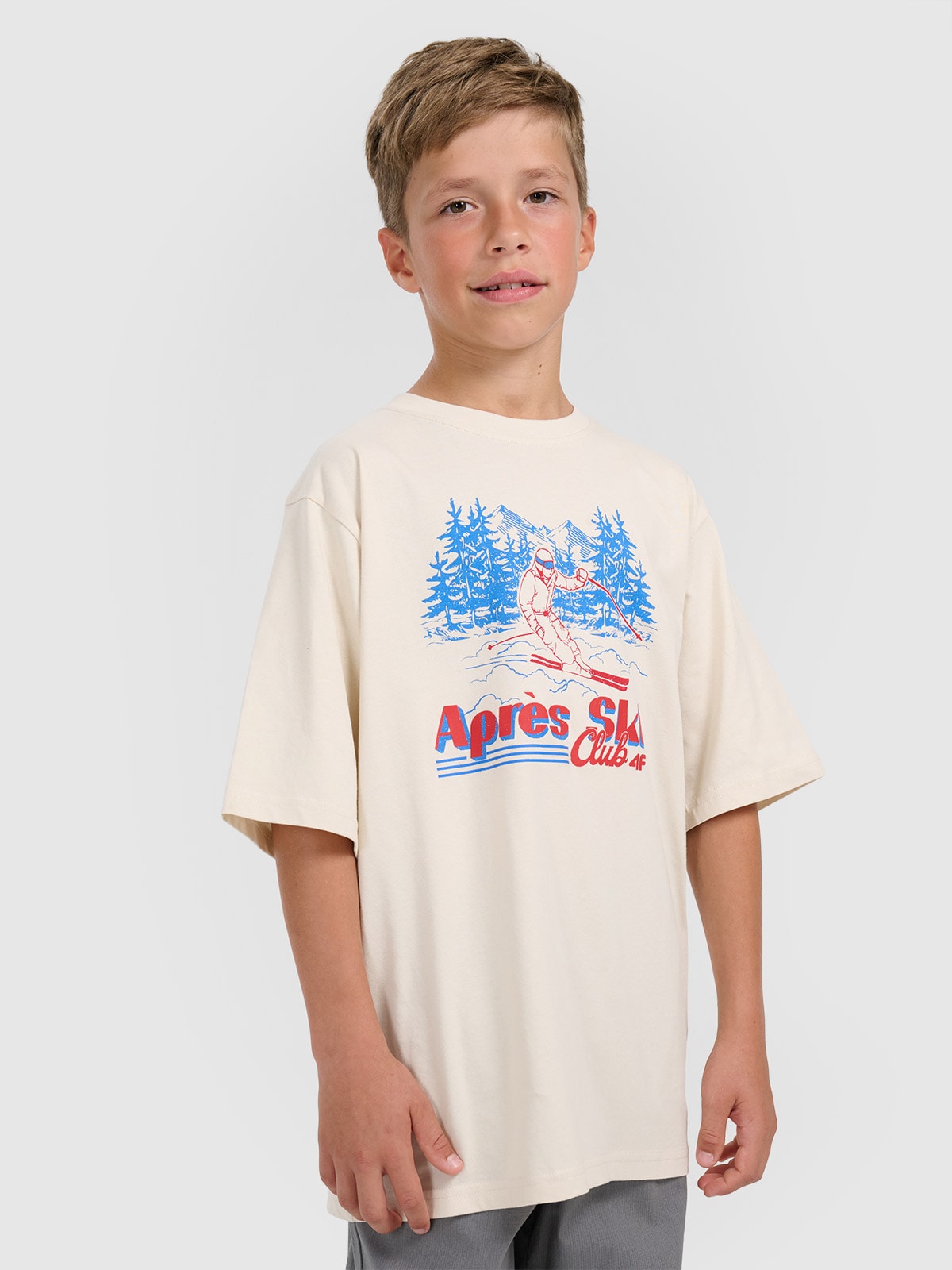 T-shirt loose marškinėliai su spauda berniukams - balti