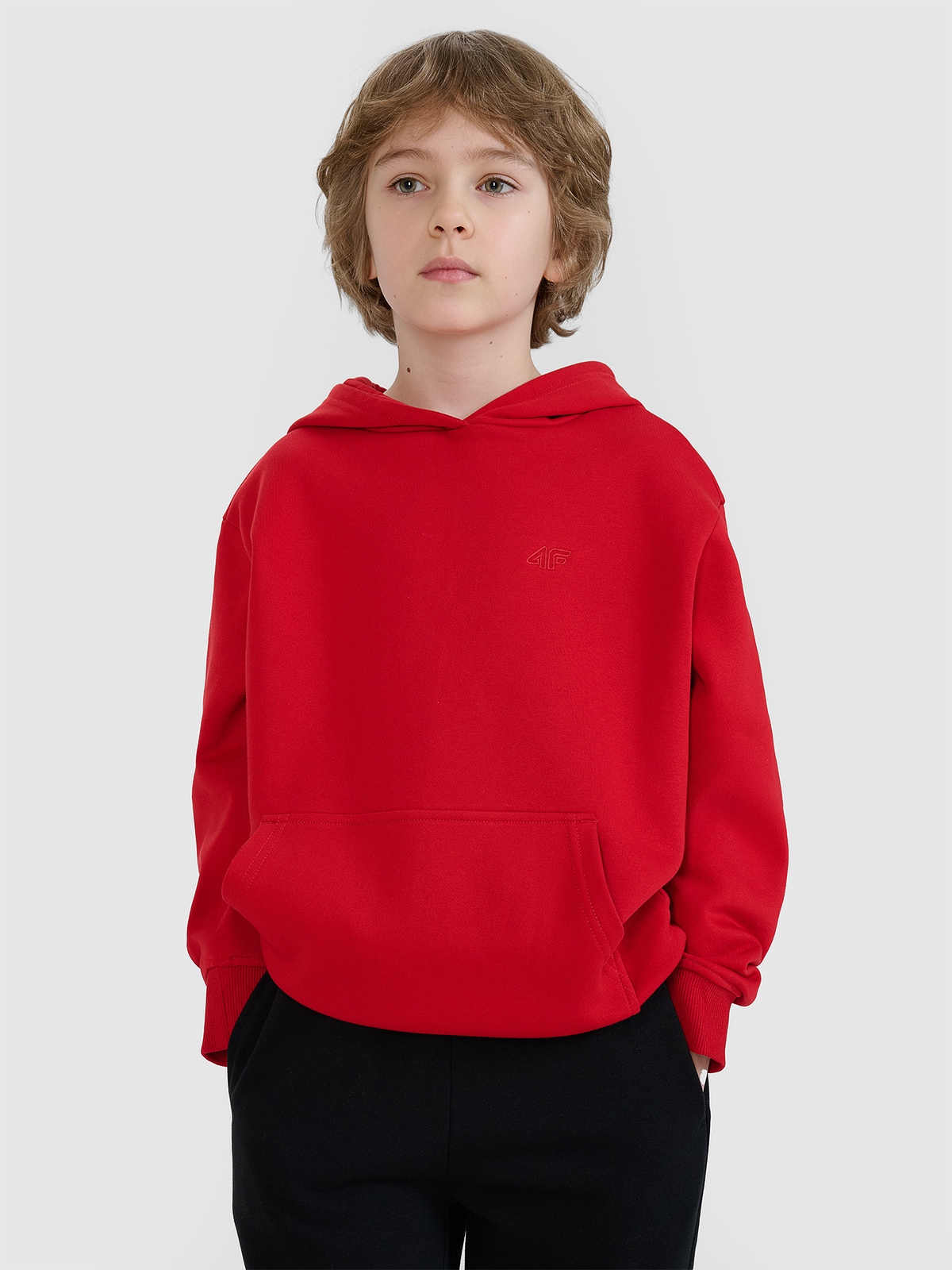 Sportinis neatsegamas džemperis su gobtuvu berniukams - raudonas