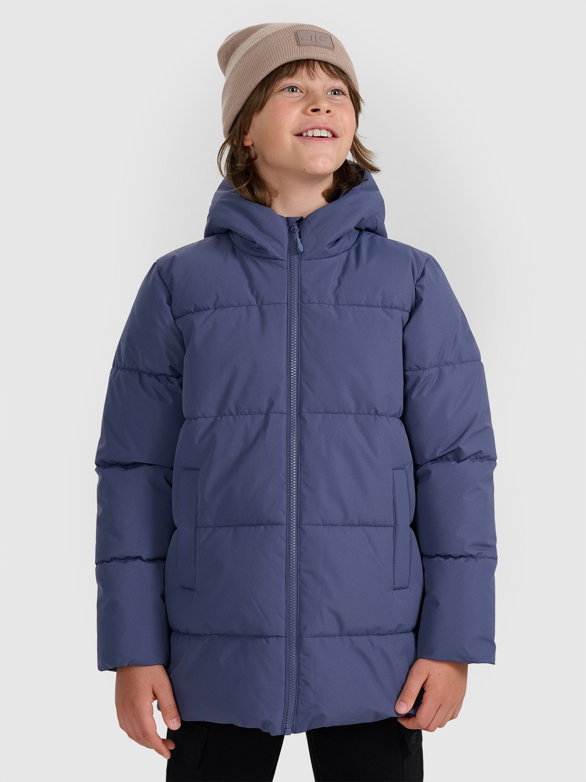 Pūkinė striukė su sintetiniu kamšalu berniukams - tamsiai mėlyna