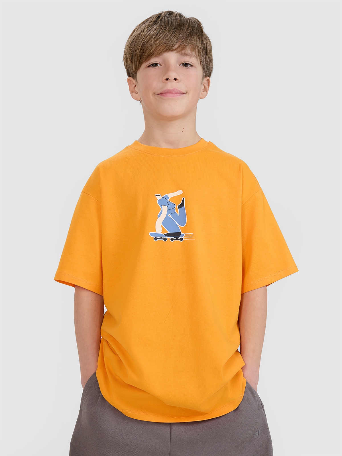 T-shirt oversize marškinėliai su spauda berniukams - oranžiniai