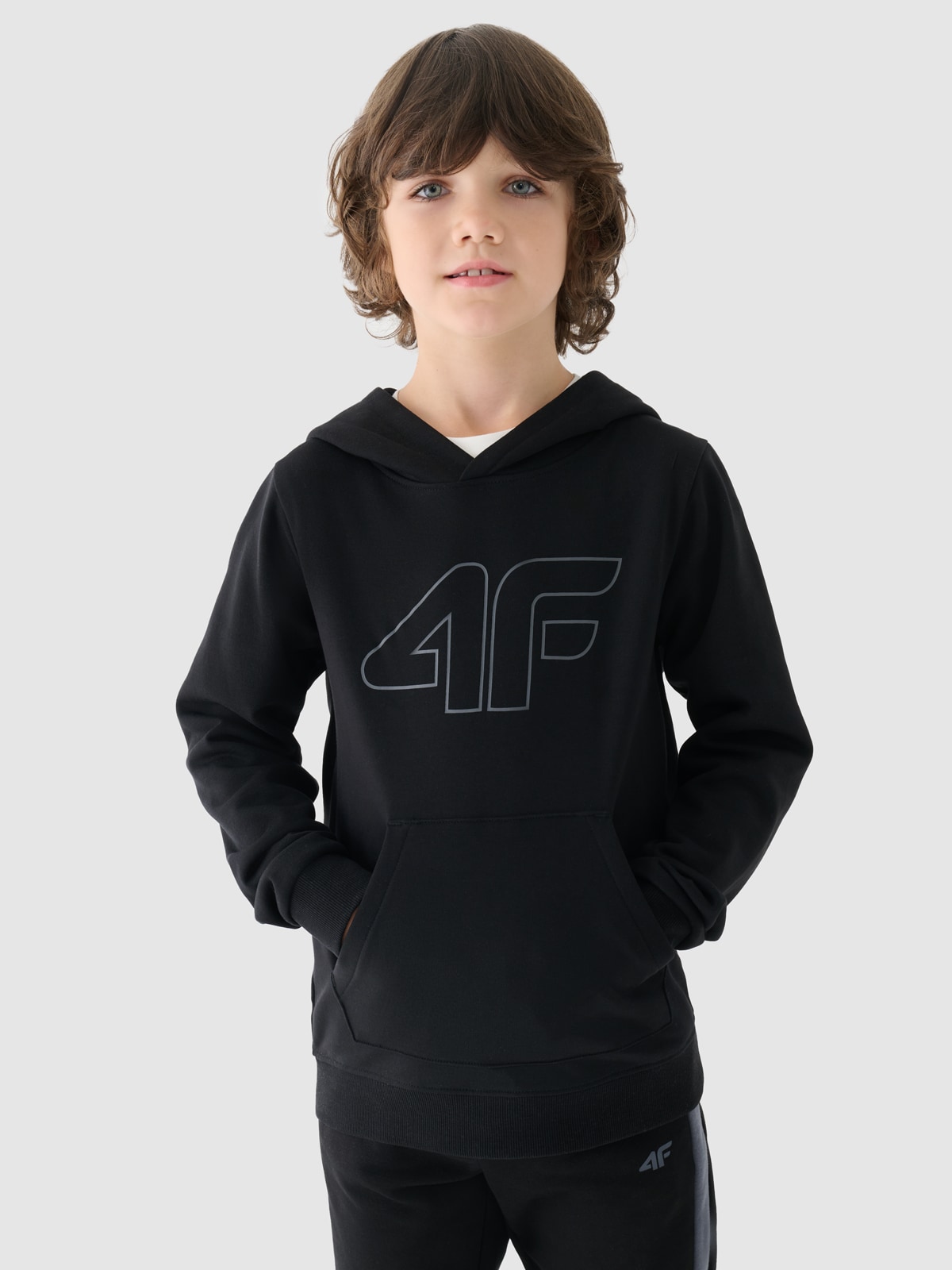 Sportinis neatsegamas džemperis su gobtuvu berniukams - juodas