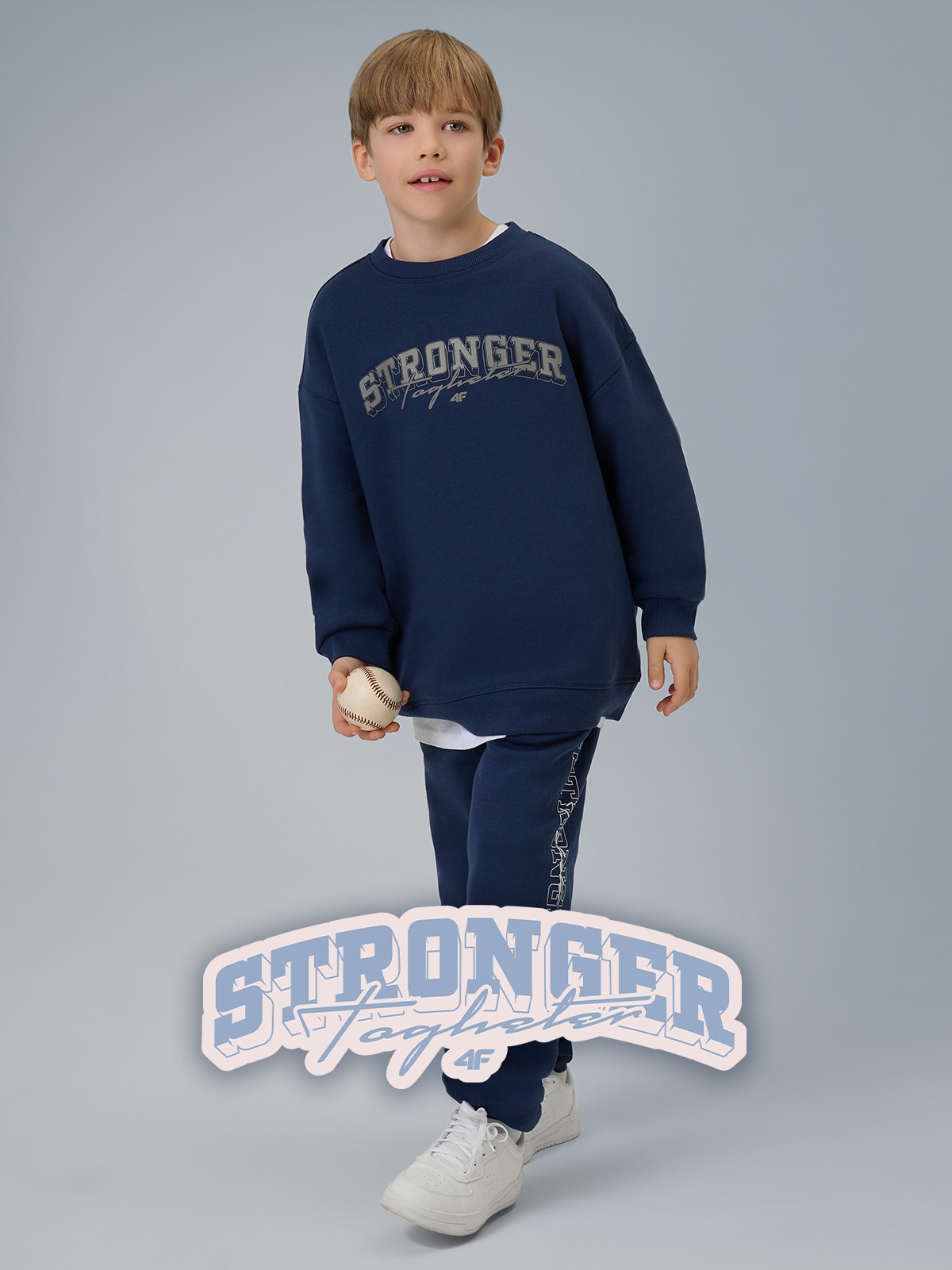 Sportinis loose džemperis be gobtuvo berniukams - tamsiai mėlynas