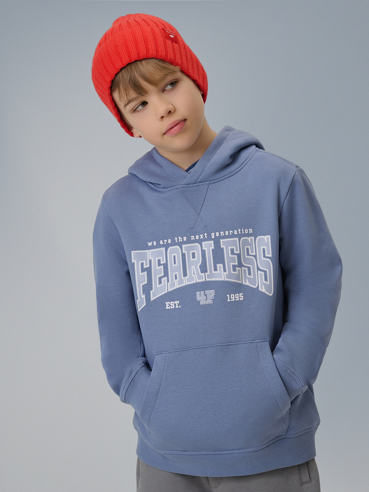 Sportinis regular džemperis su gobtuvu berniukams - mėlynas