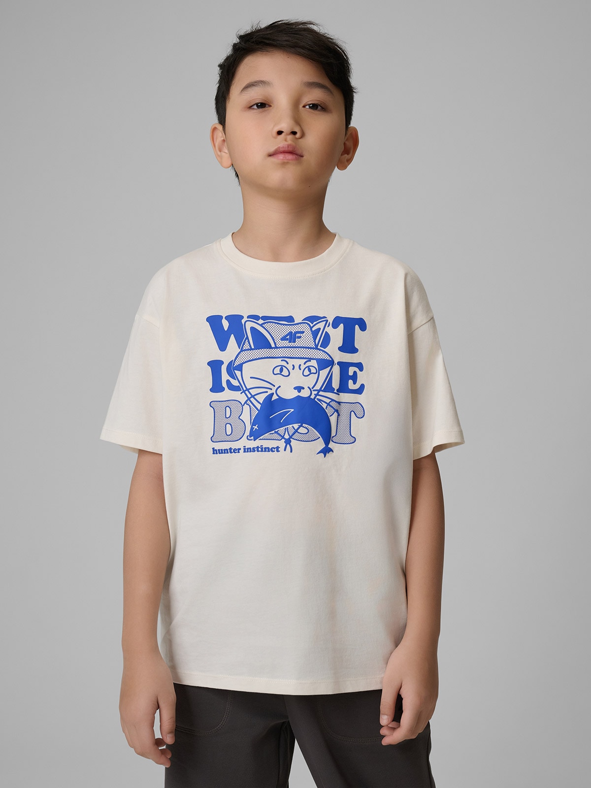 T-shirt loose marškinėliai su spauda berniukams - balti