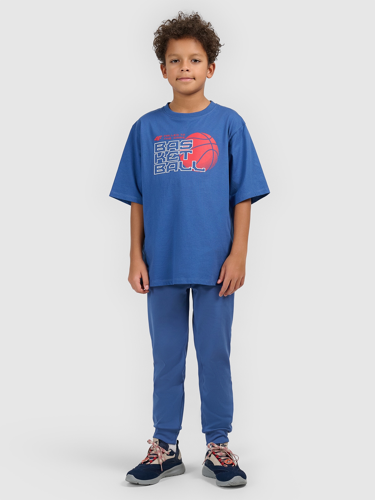 T-shirt loose marškinėliai su spauda berniukams - tamsiai mėlyni