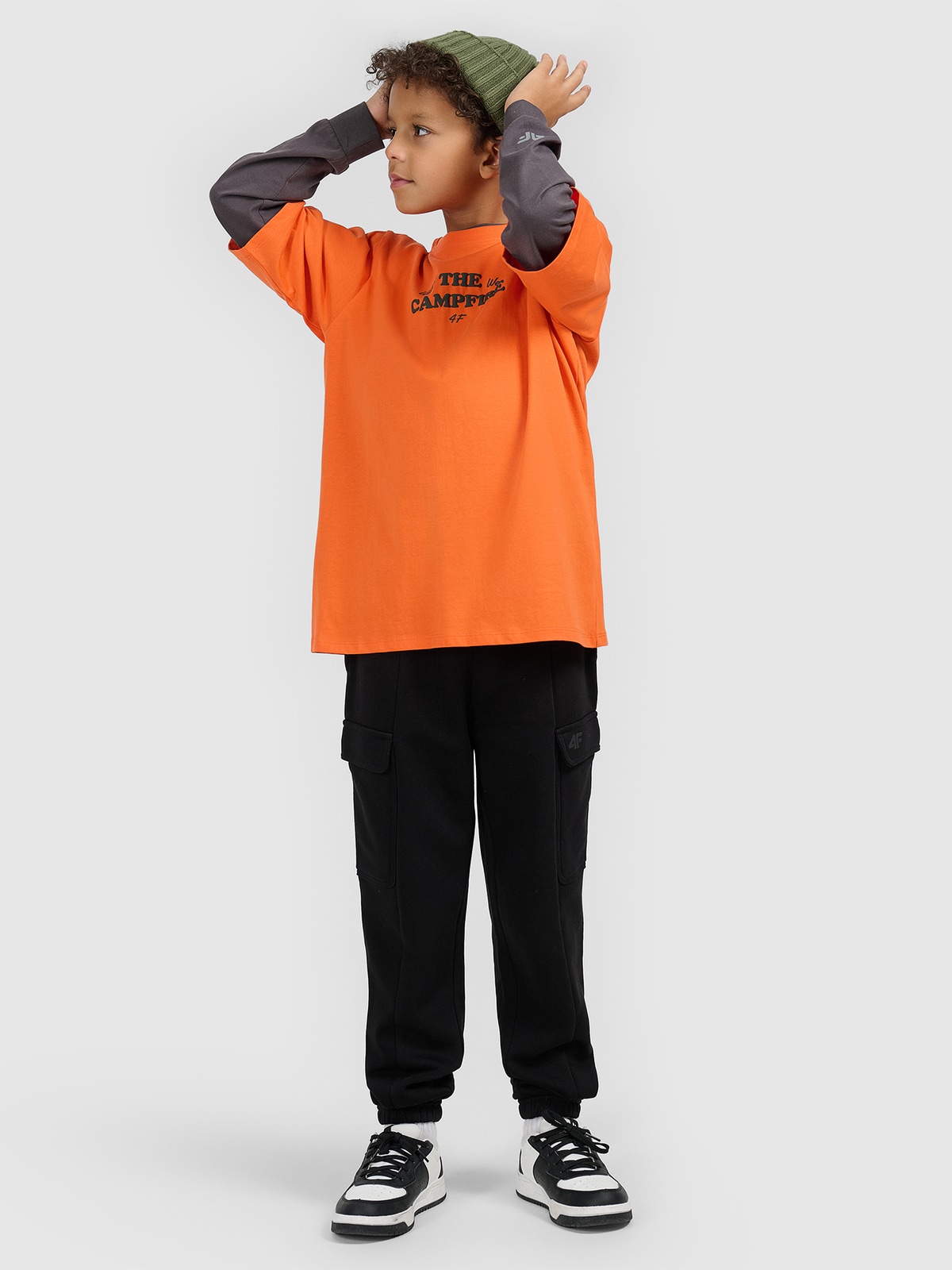 T-shirt loose marškinėliai su spauda berniukams - oranžiniai