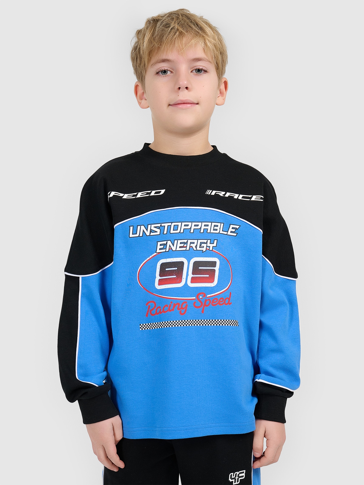 Sportinis loose džemperis be gobtuvo berniukams - mėlynas