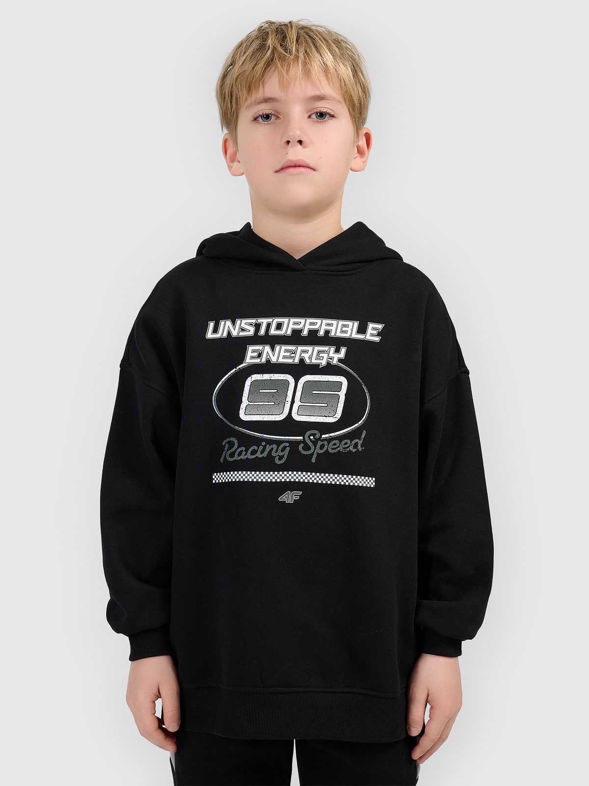 Sportinis loose džemperis su gobtuvu berniukams - juodas