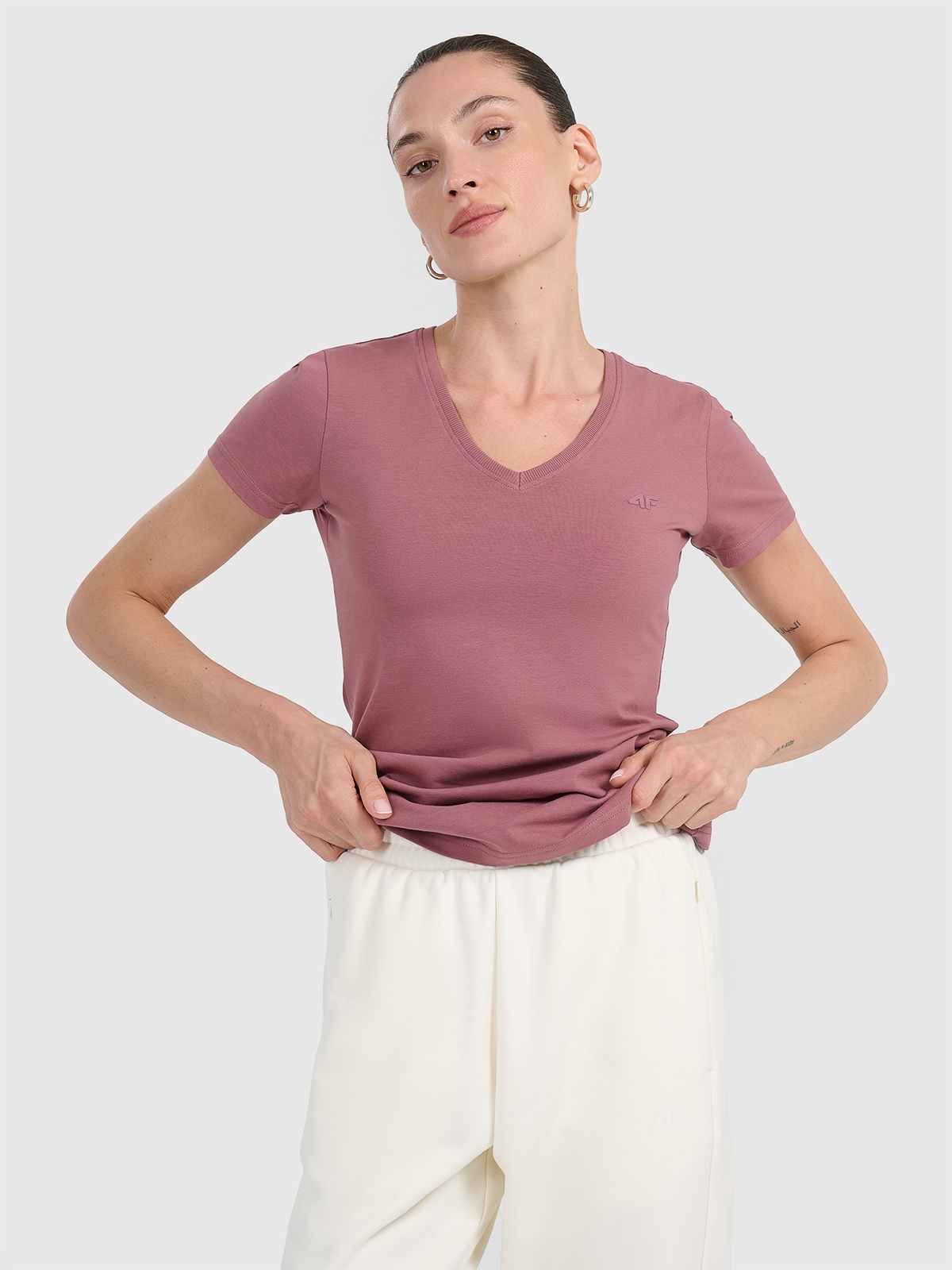 Moteriški T-shirt slim lygus marškinėliai - rožinė