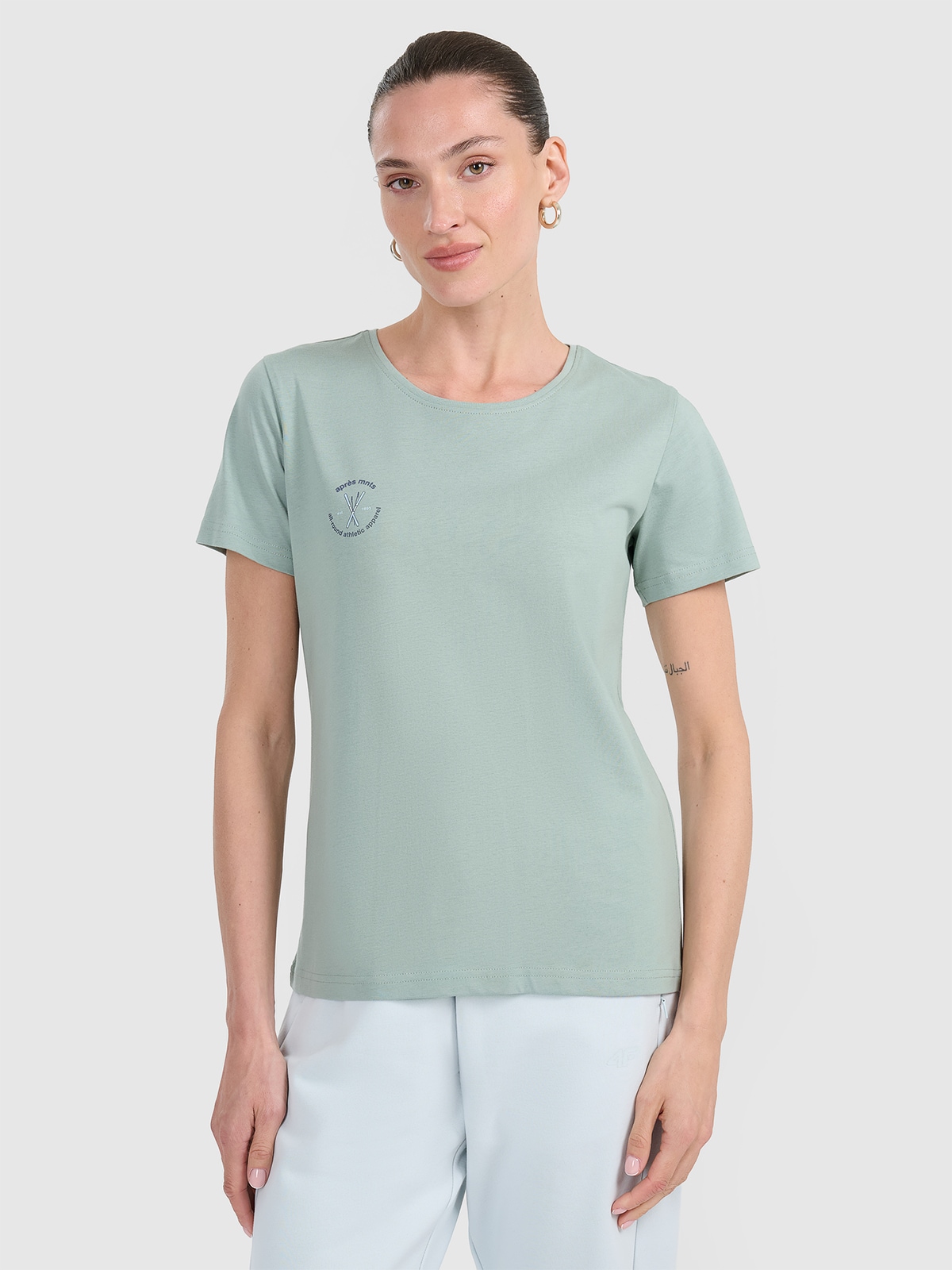 Moteriški T-shirt regular marškinėliai su spauda - turkio spalvos