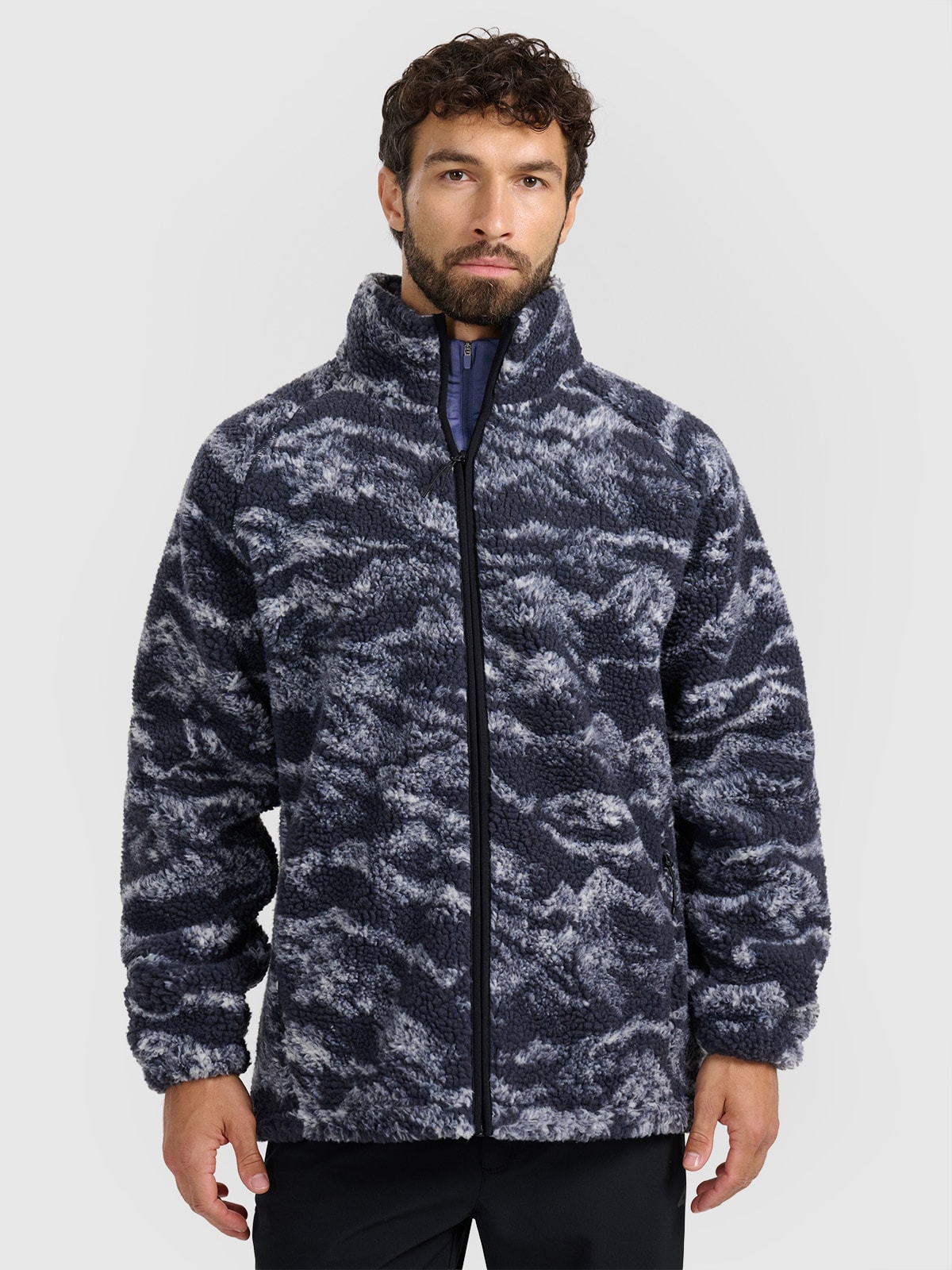 Flisas sherpa oversize su apykakle unisex - tamsiai mėlynas