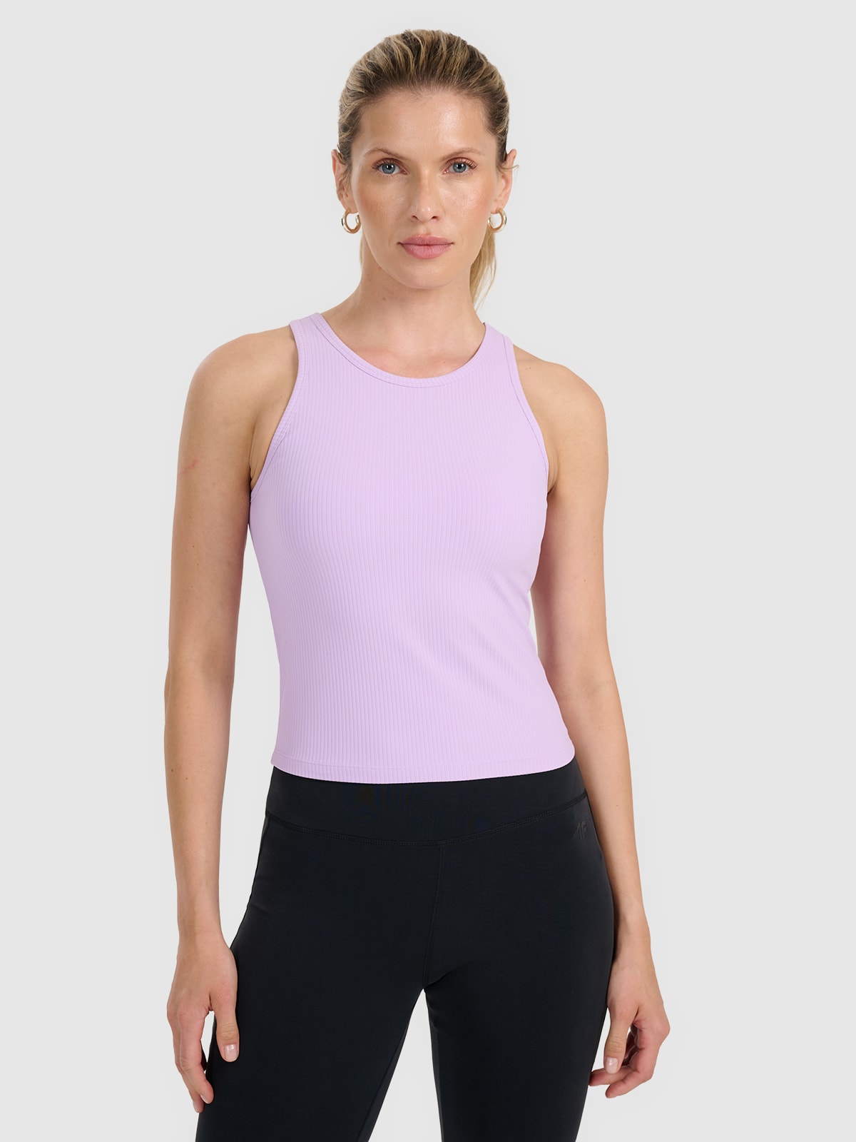 Moteriški top slim marškinėliai iš dryžuoto audinio - violetiniai