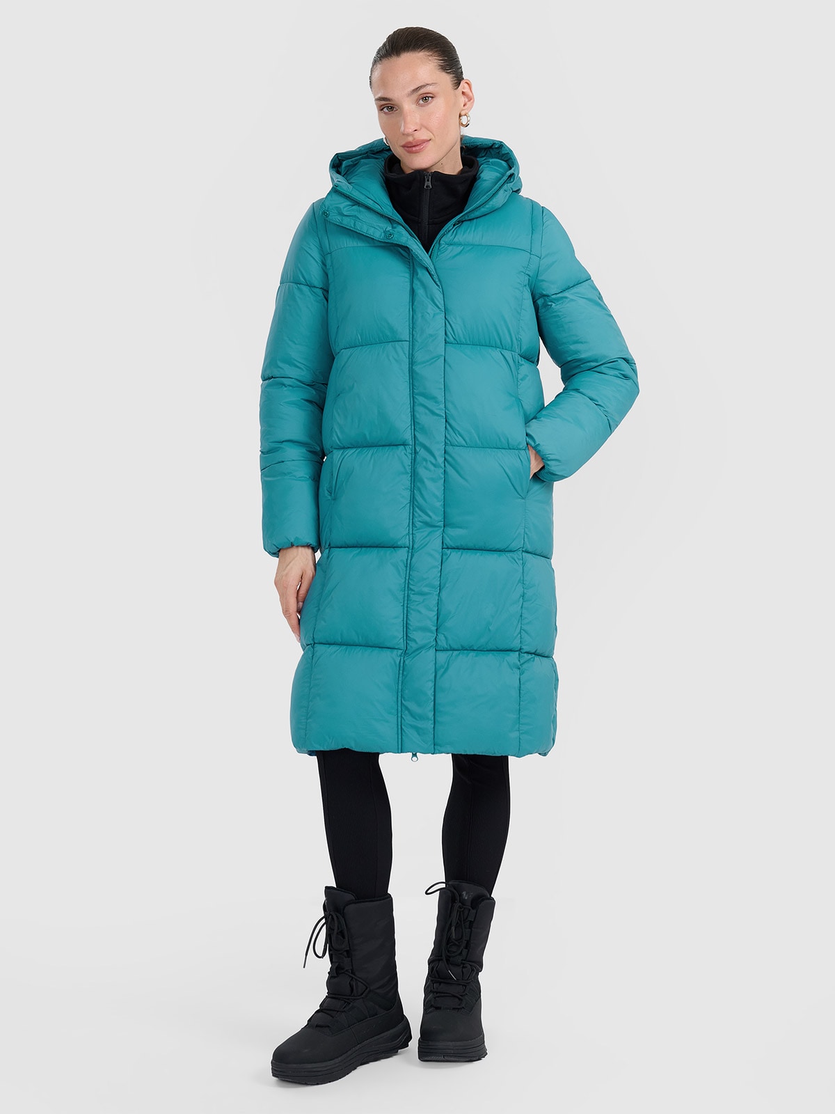 Moteriškas paltas su sintetiniu kamšalu - turkio spalvos