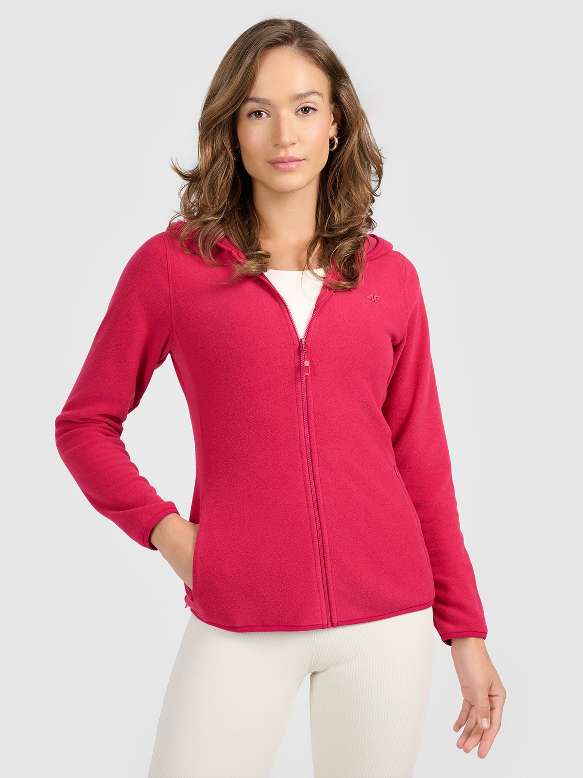 Moteriškas slim flisas su gobtuvu - rožinis