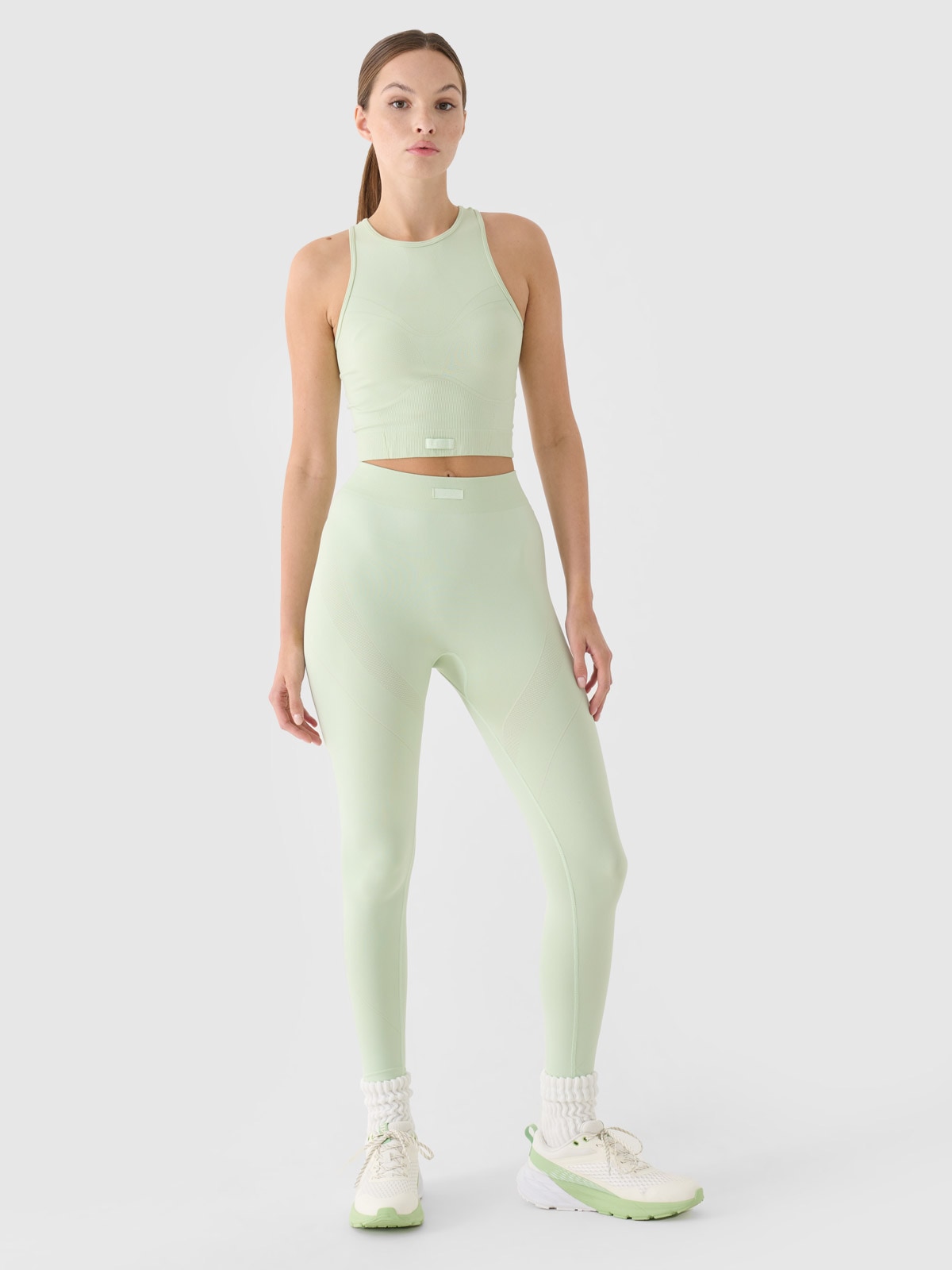 Moteriškos treniruočių tamprės su aukštu liemeniu - turkio spalvos