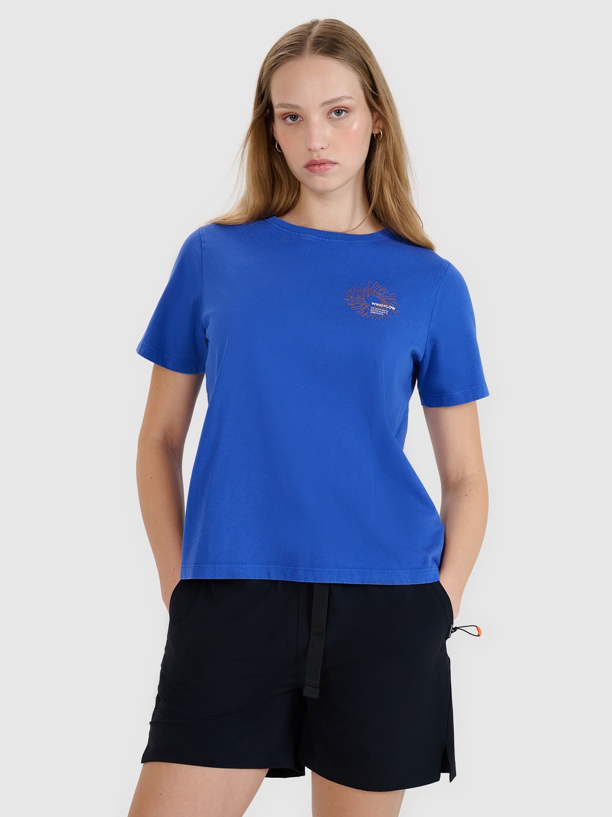 Moteriški T-shirt regular marškinėliai su spauda - mėlyni