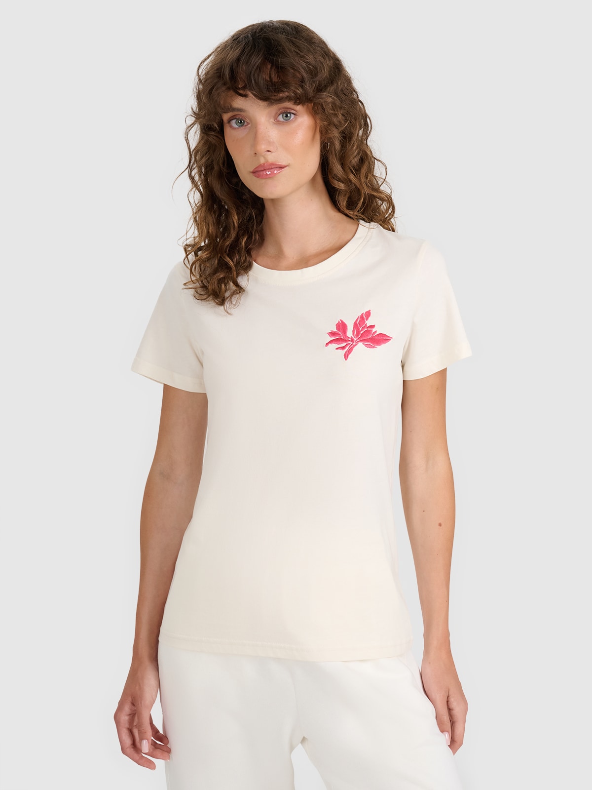 Moteriški T-shirt regular marškinėliai su spauda - balti