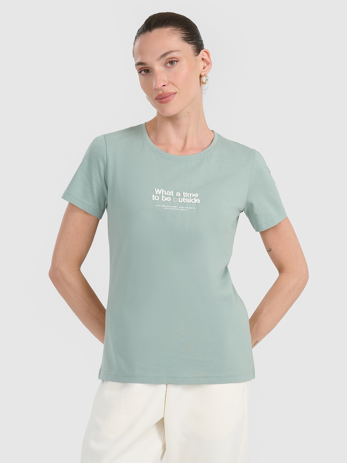 Moteriški T-shirt regular marškinėliai su spauda - turkio spalvos