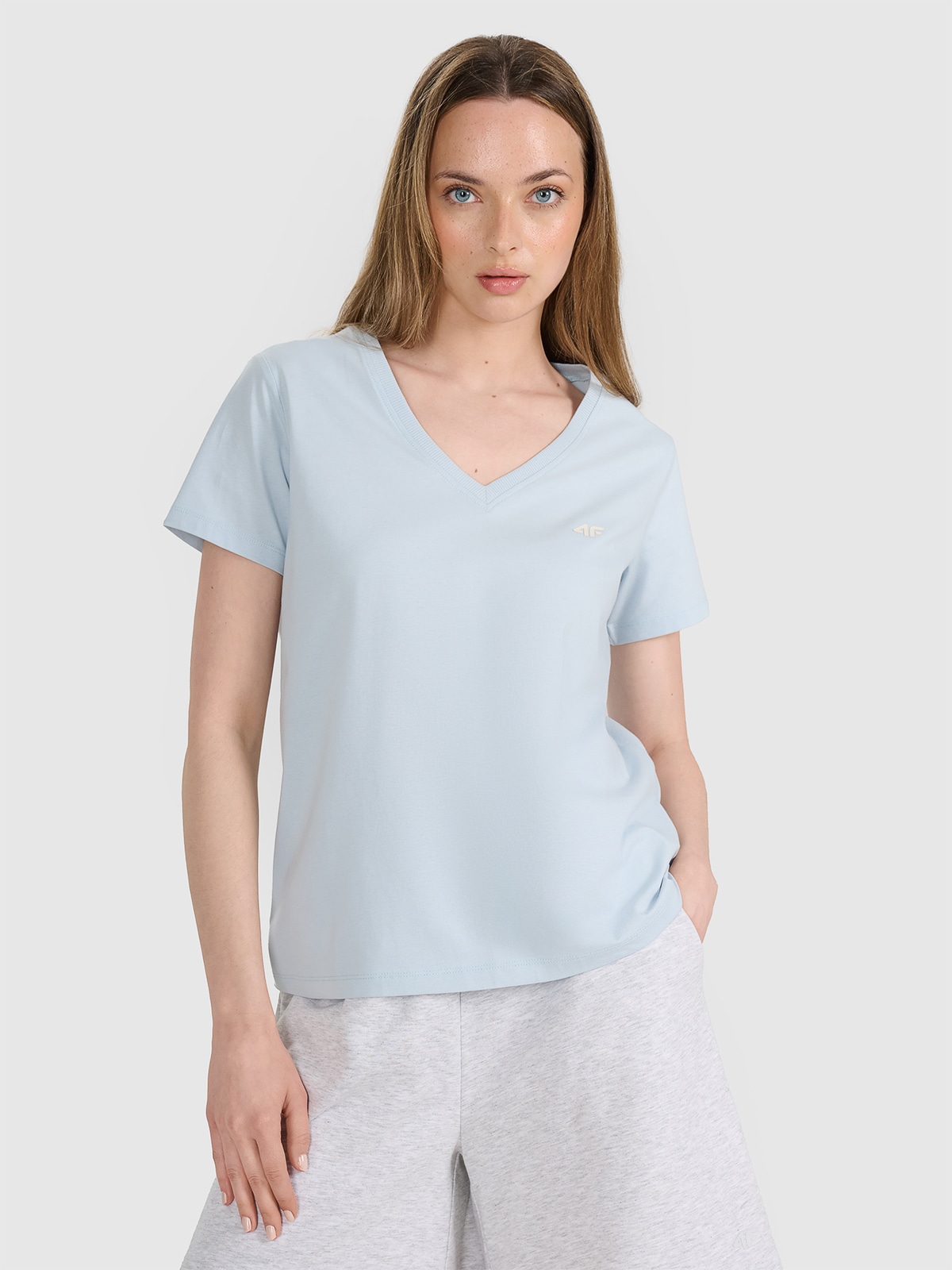 Moteriški T-shirt oversize lygus marškinėliai - mėlyni