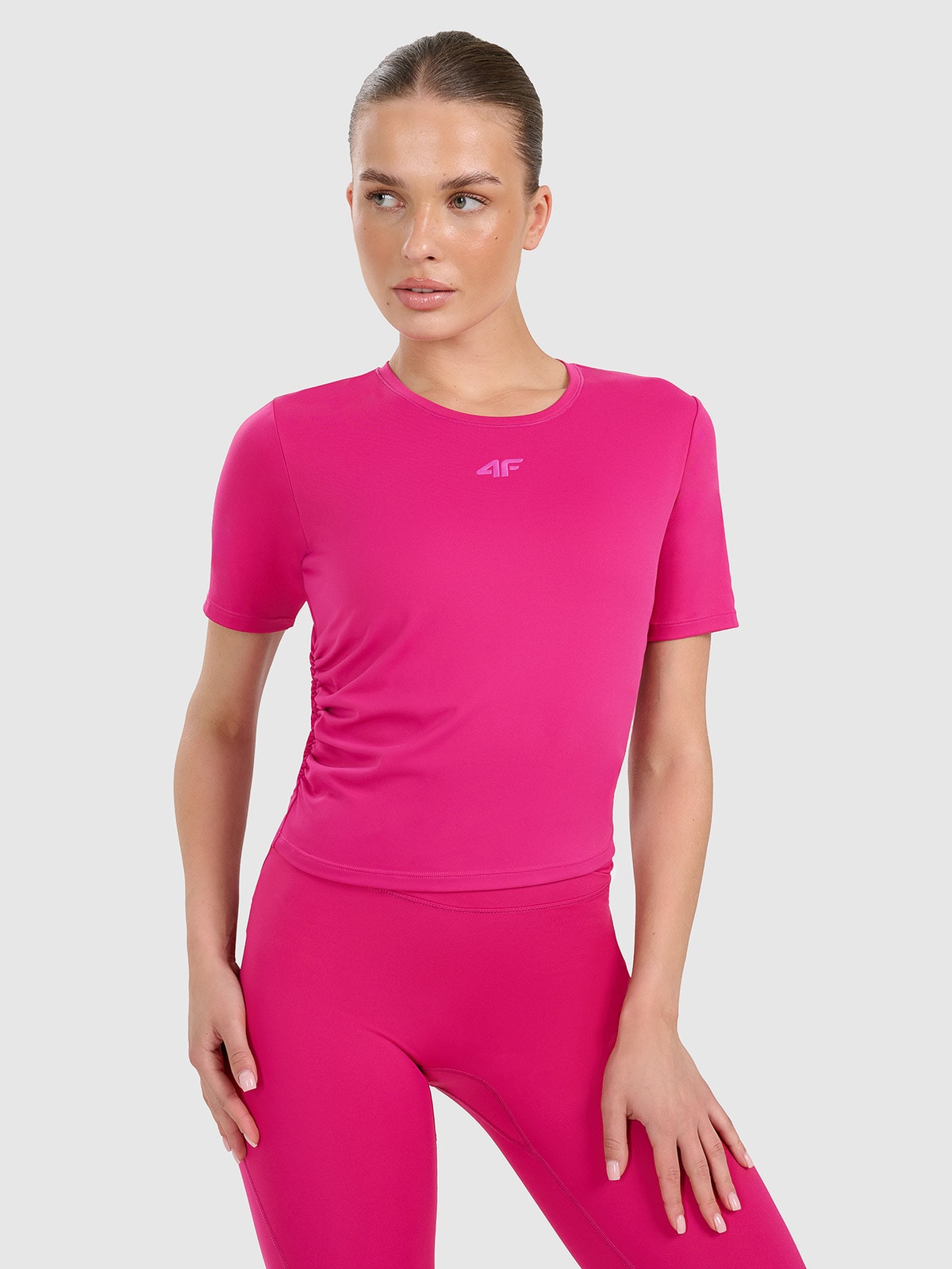 Moteriški top greitai džiūstantys marškinėliai jogai ir pilatesui - rožiniai