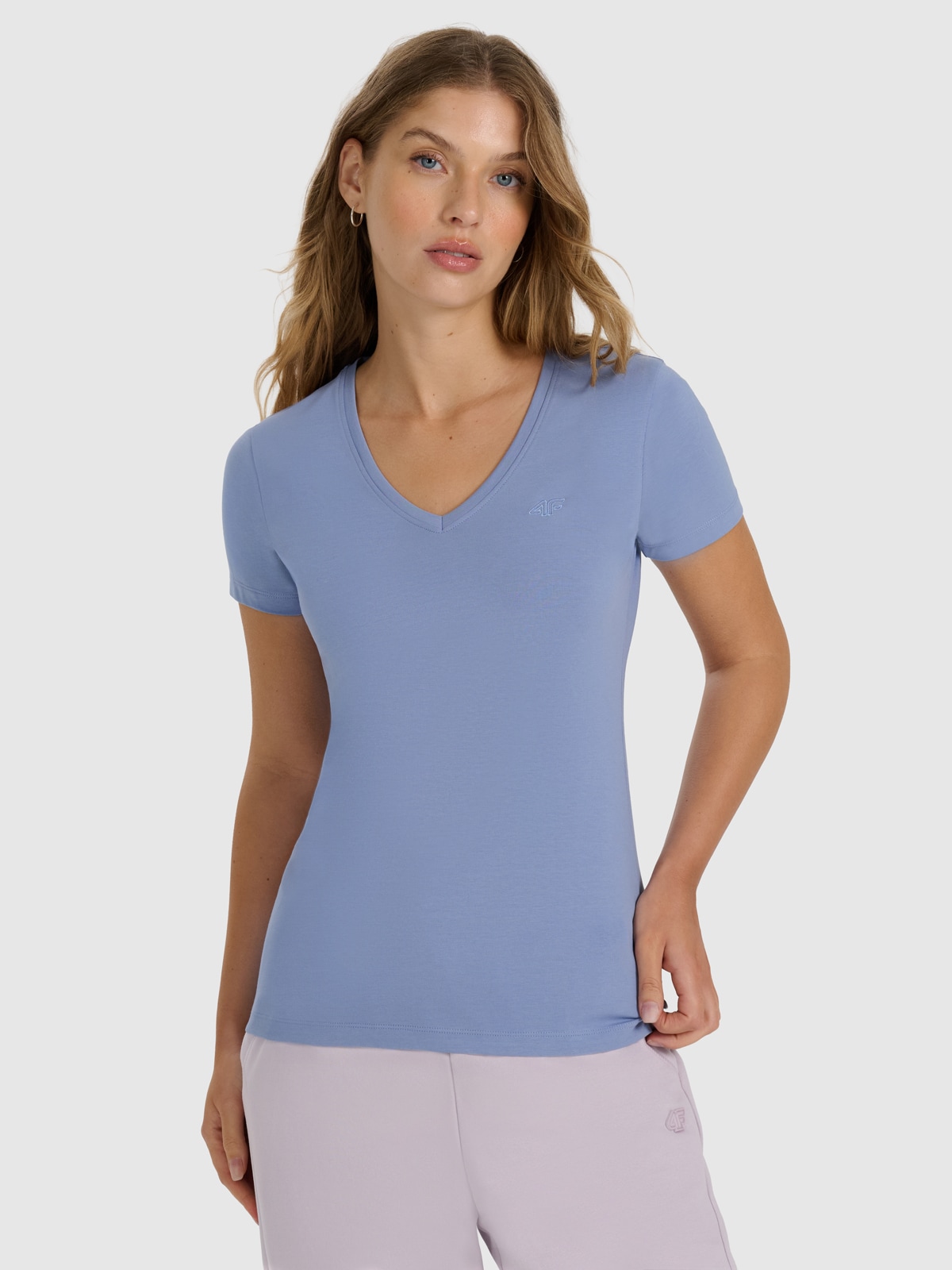 Moteriški T-shirt slim lygus marškinėliai - tamsiai mėlyni