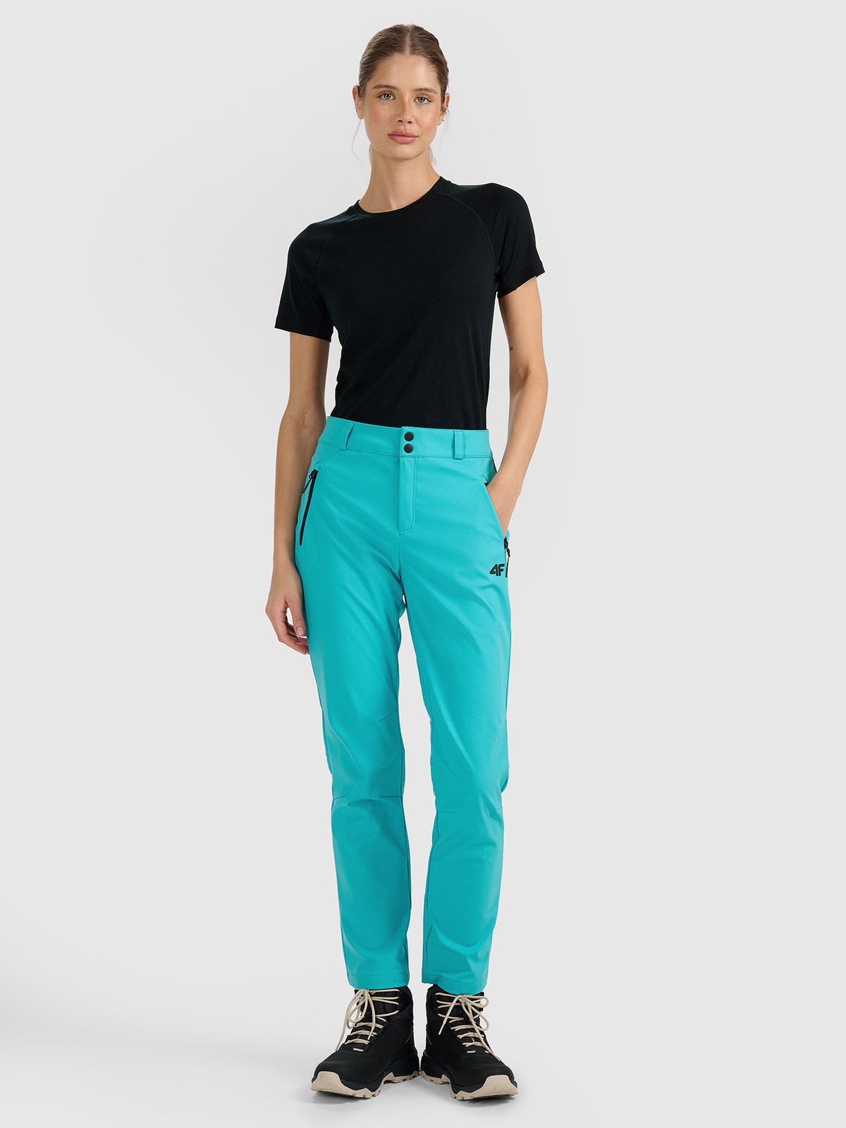 Moteriškos softshell žygio kelnės 10000 membrana - turkio spalvos