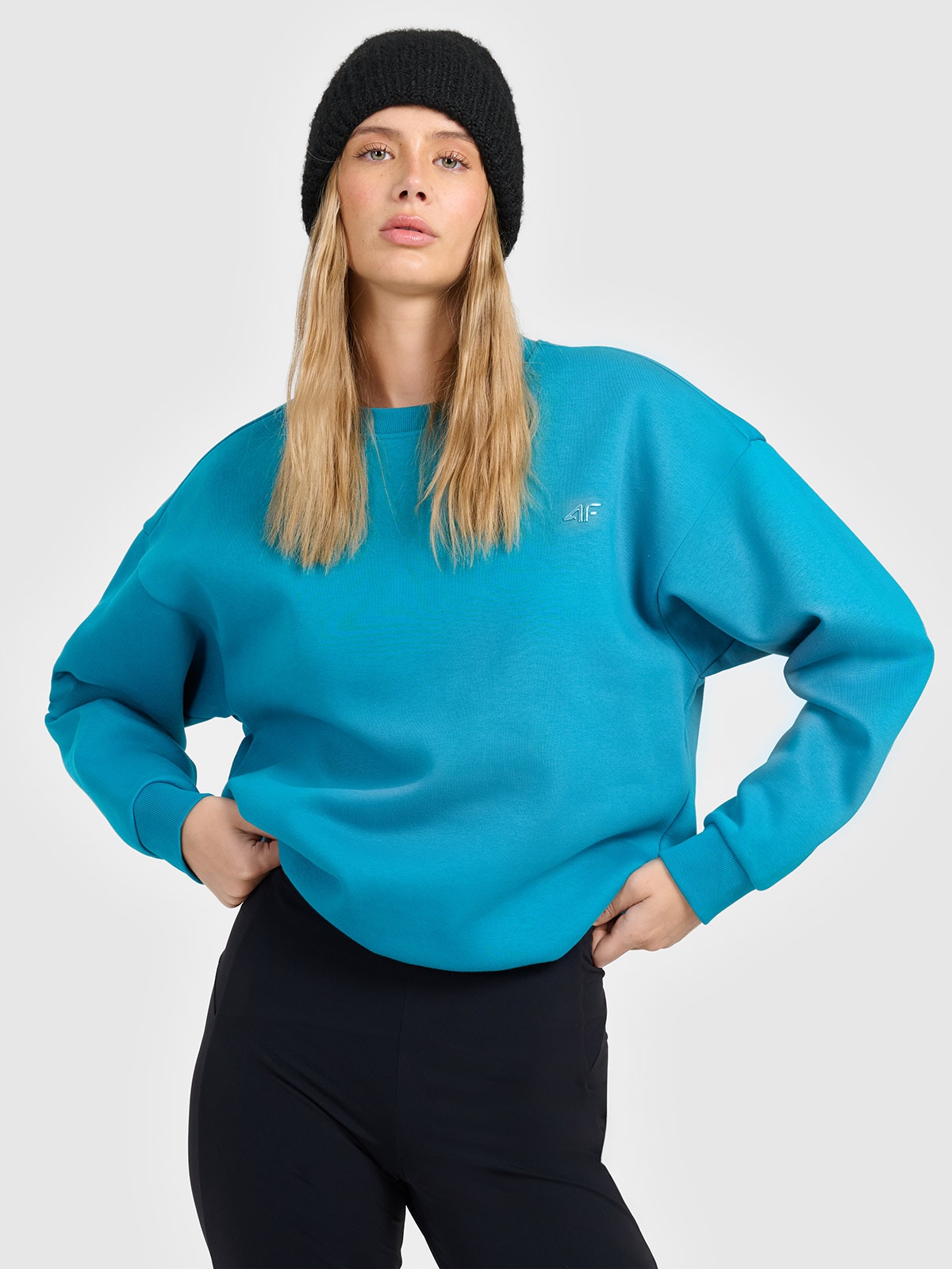 Moteriškas sportinis neatsegamas džemperis be gobtuvo - turkio spalvos