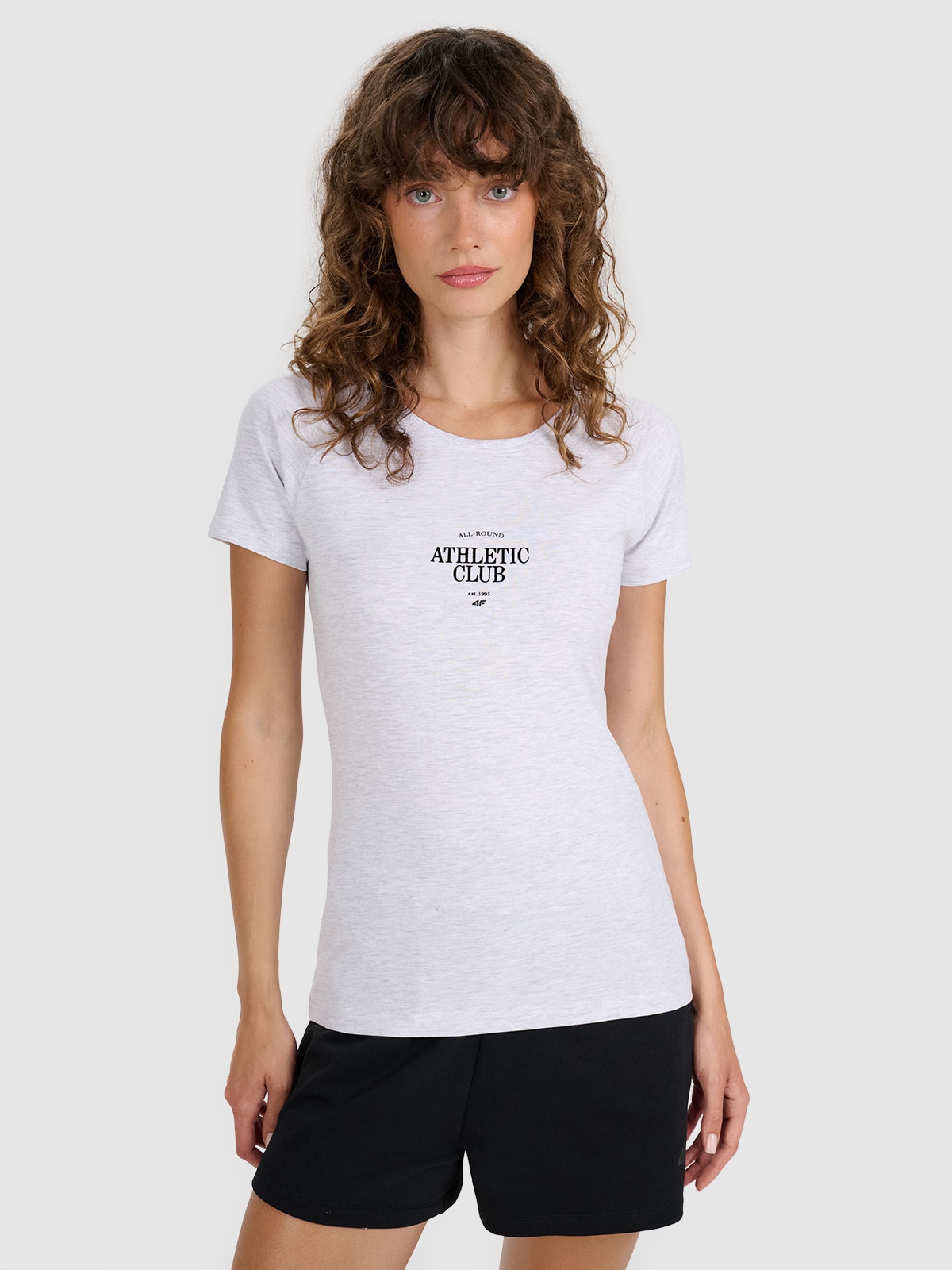 Moteriški T-shirt slim marškinėliai su spauda - pilki