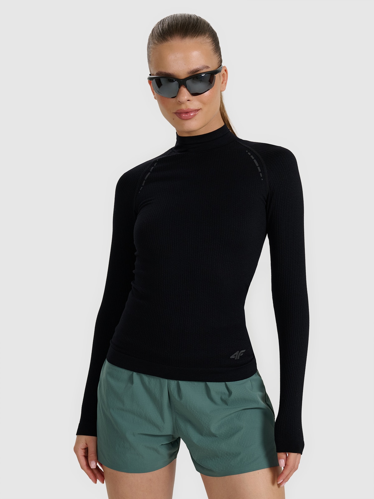 Moteriški longsleeve greitai džiūstantys bėgimo lauke marškinėliai - juodi