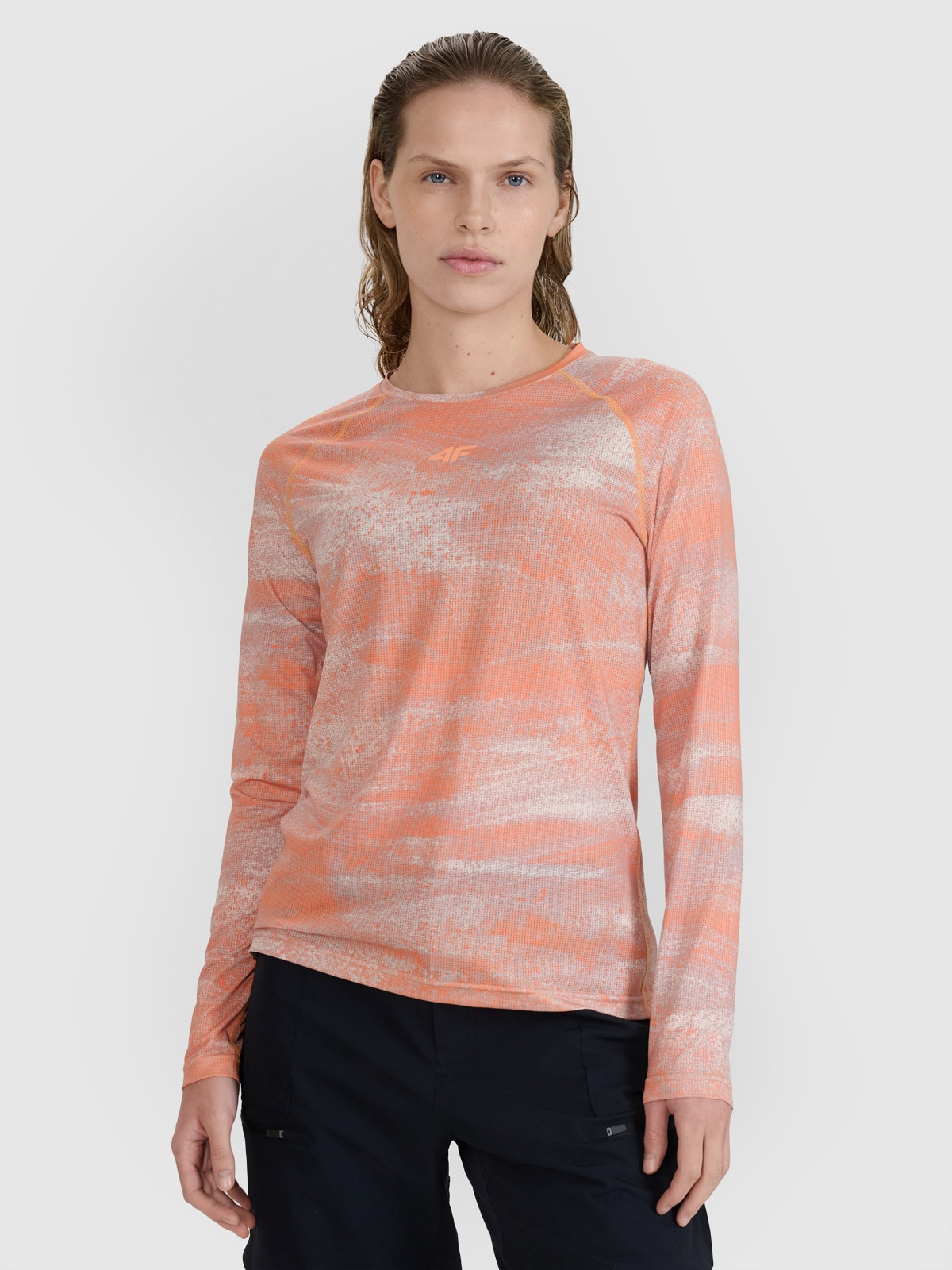 Moteriški dviračių marškinėliai ilgomis rankovėmis - oranžiniai