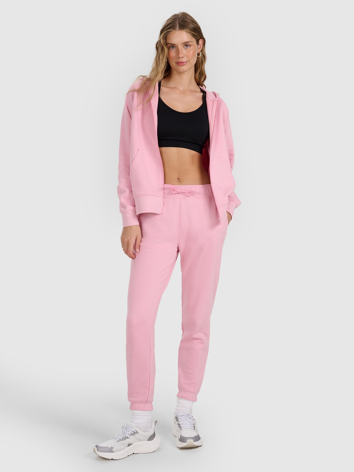 Moteriškos sportinės jogger kelnės - pudra rožinė