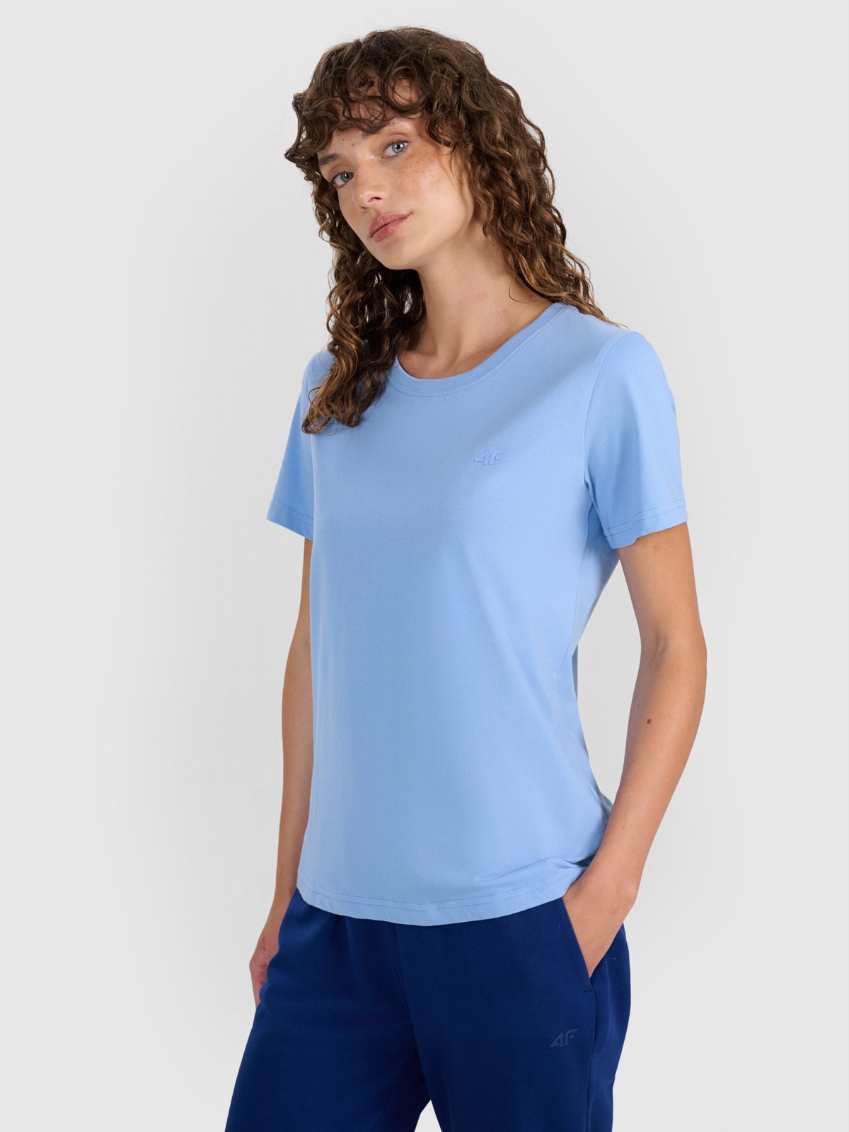 Moteriški T-shirt regular lygus marškinėliai - mėlyni