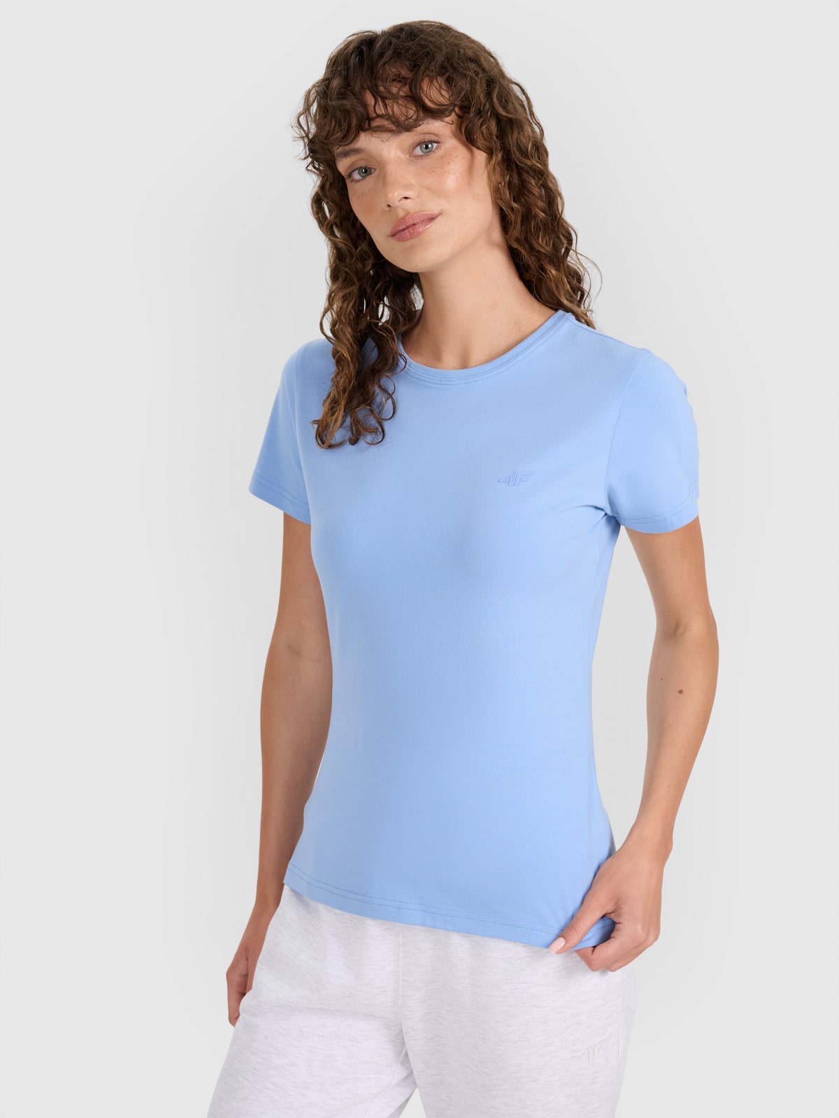 Moteriški T-shirt slim lygus marškinėliai - tamsiai mėlyni