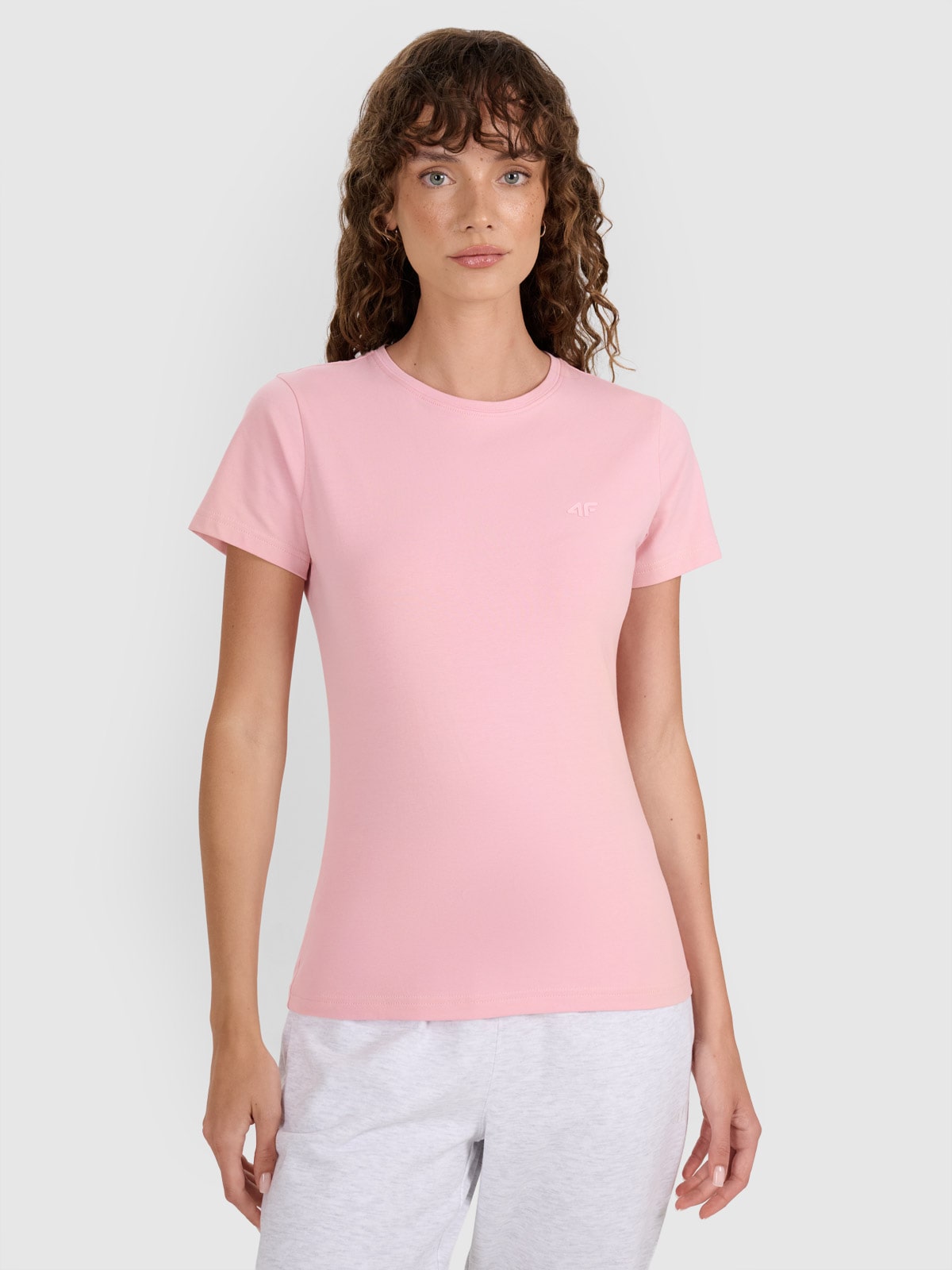 Moteriški T-shirt slim lygūs marškinėliai - rožiniai