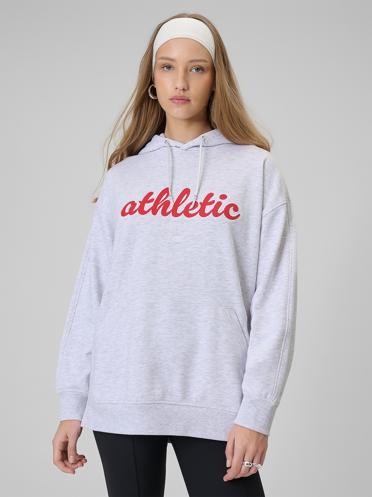 Moteriškas sportinis loose džemperis su gobtuvu - pilkas