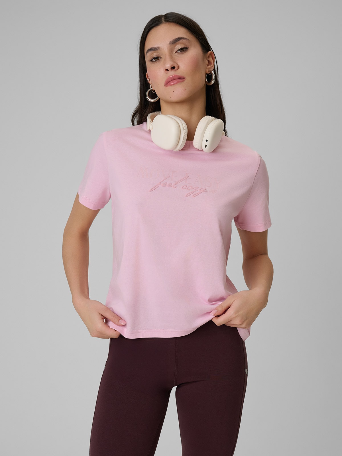 Boxy marškinėliai su spauda moterims - rožinė