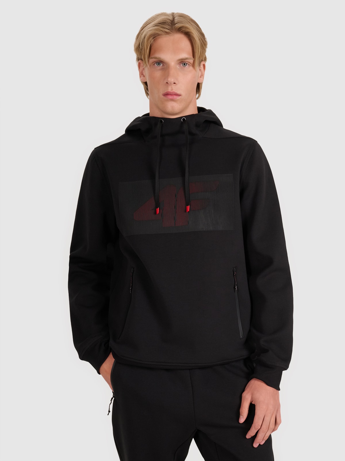 Vyriškas sportinis neatsegamas džemperis su gobtuvu - juodas