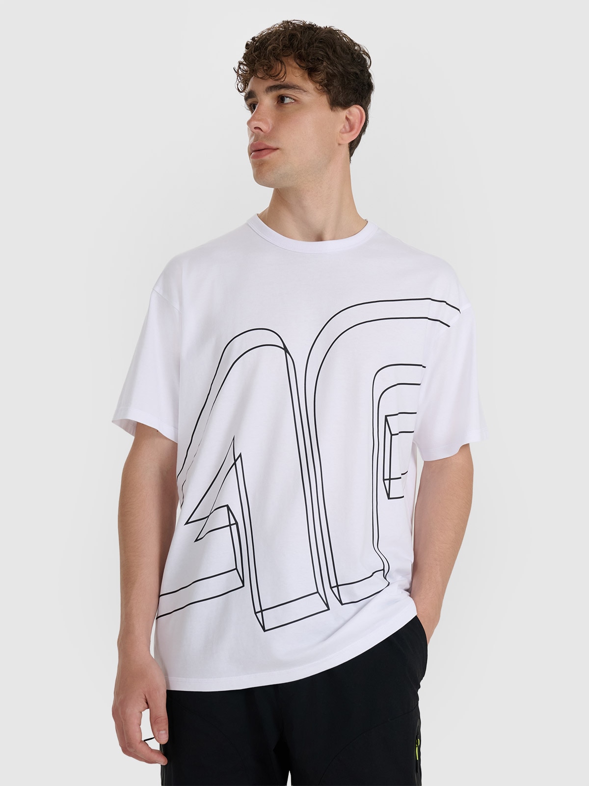 Vyriški T-shirt oversize marškinėliai su spauda - balti